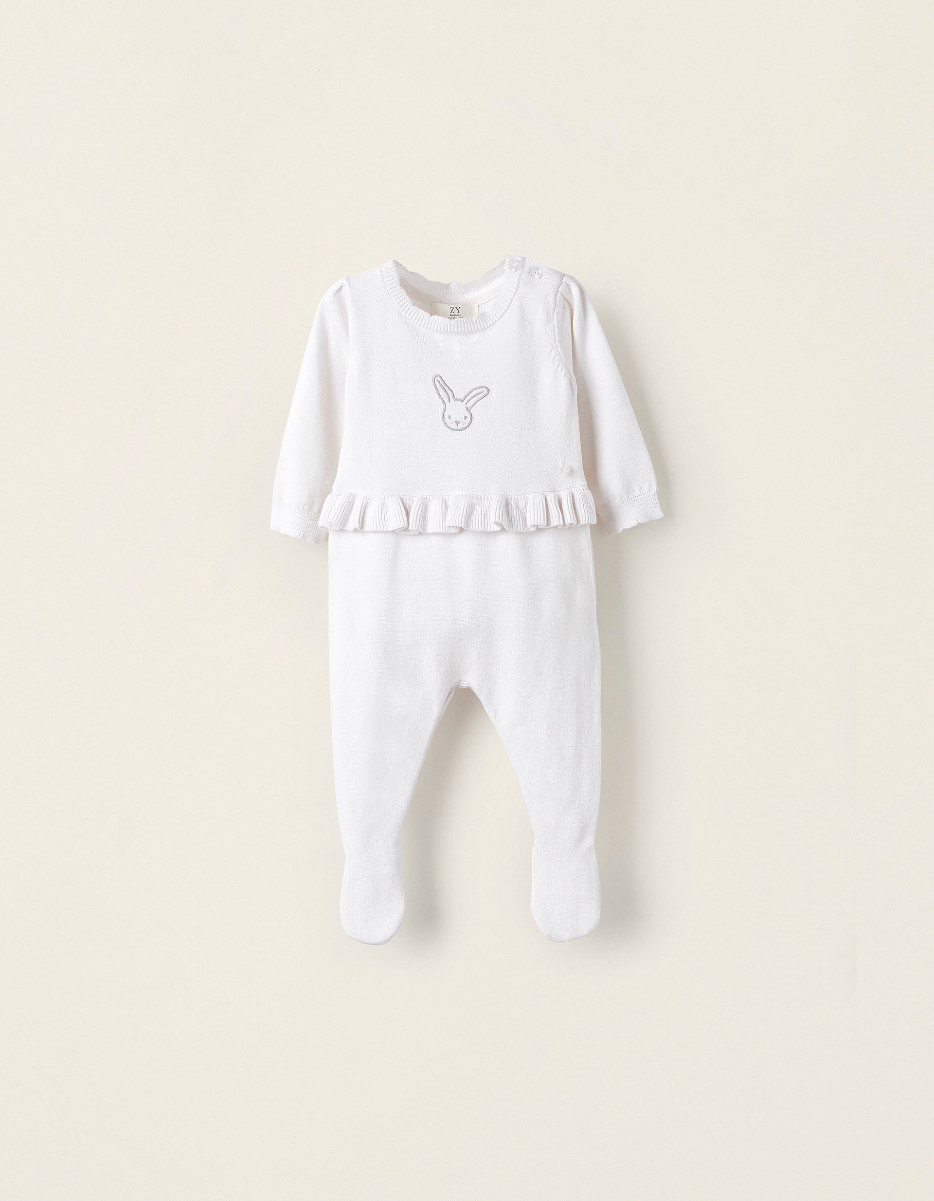 Knitted Jumpsuit with Ruffles and Feet for Newborn Girls 'Rabbit', Whi ...