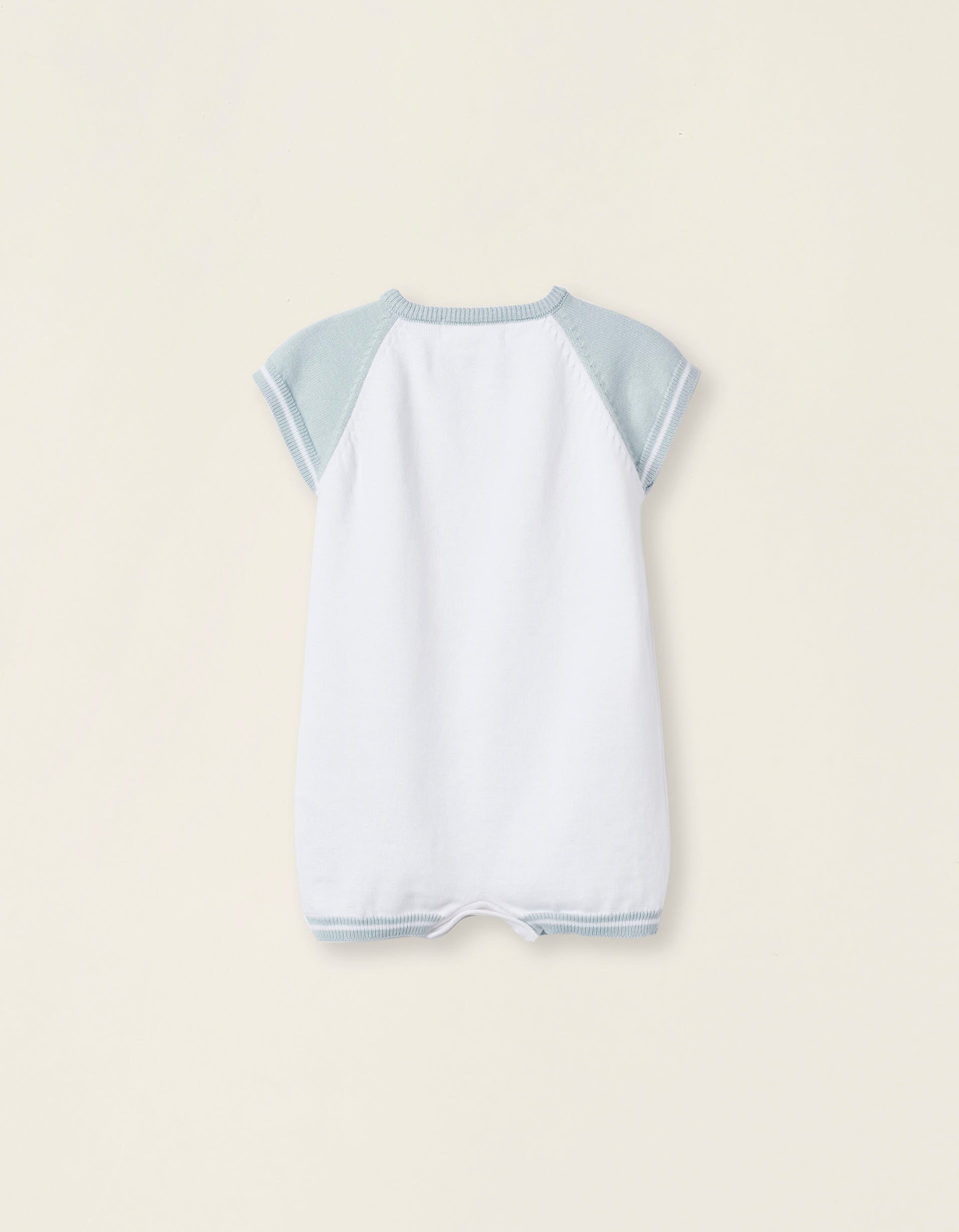 Short Knit Romper for Newborns 'Bird', White/Blue