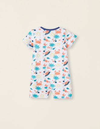 Hat + Jumpsuit for Newborns Boys 'Crabs', White/Blue