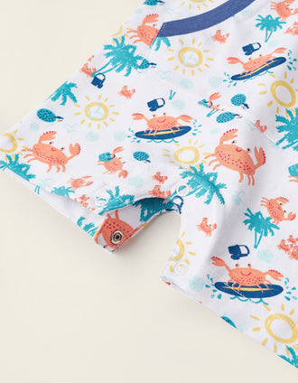 Hat + Jumpsuit for Newborns Boys 'Crabs', White/Blue