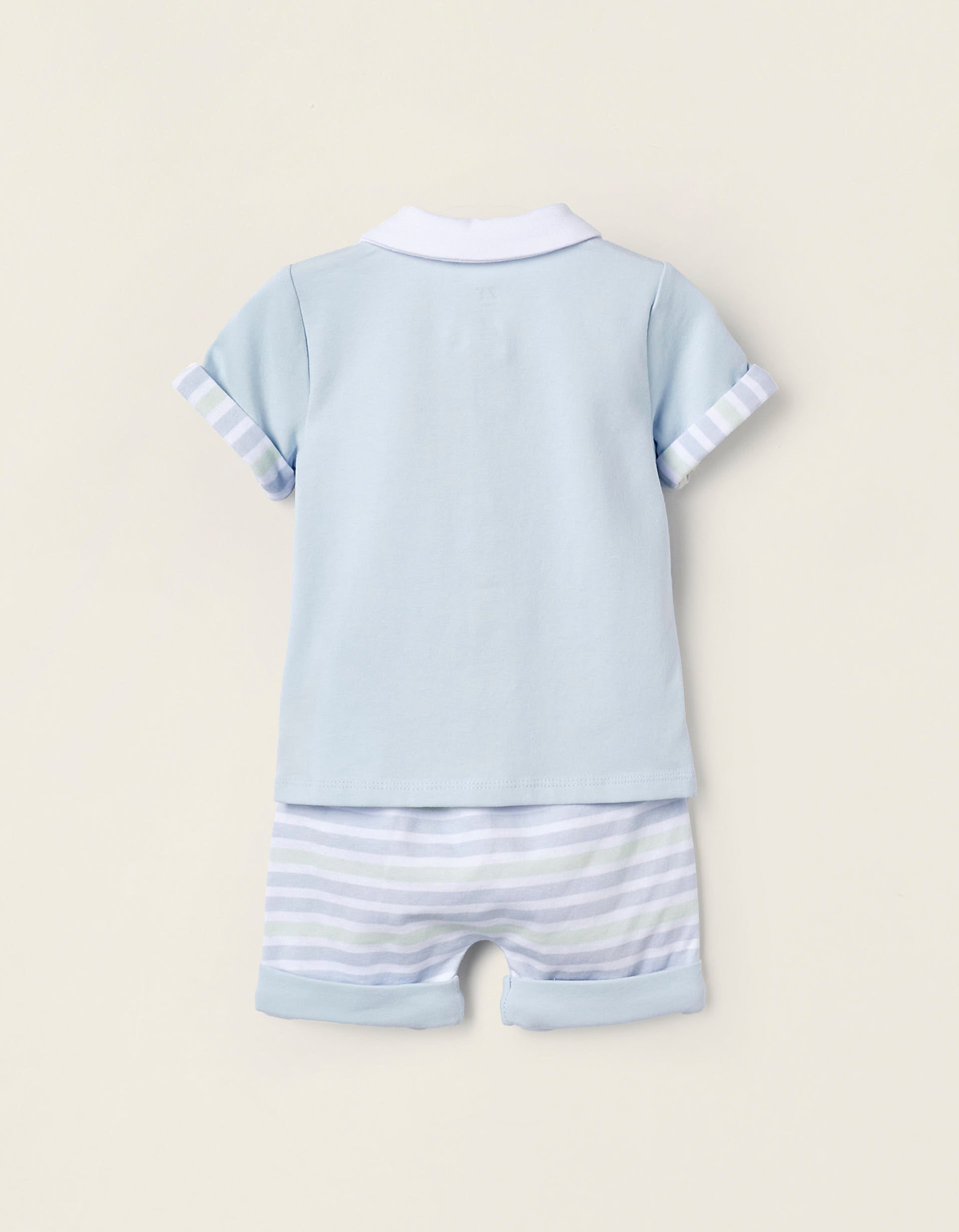 T-Shirt + Cotton Shorts for Newborn Boys, Blue/White/Green