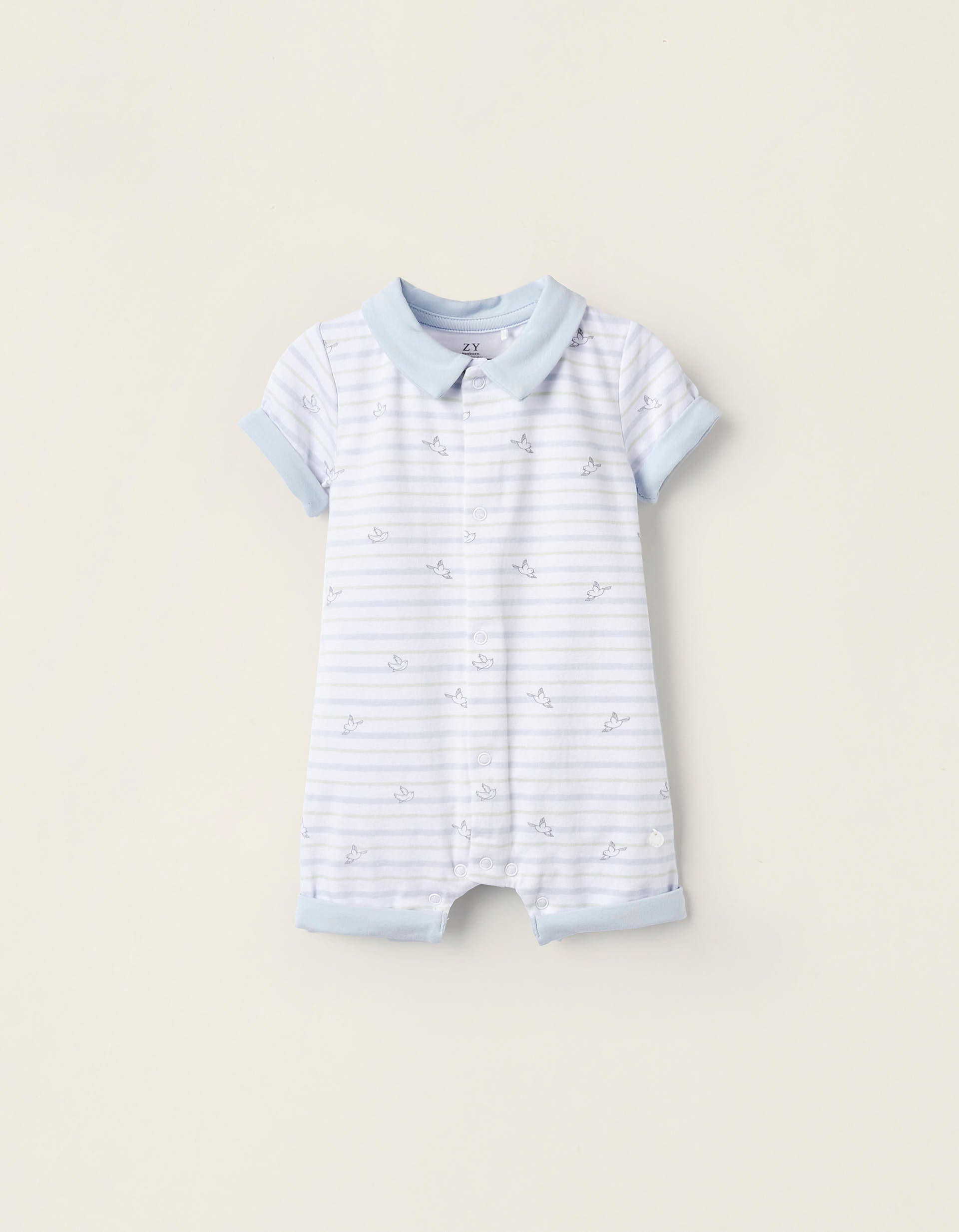 Short Sleeve Newborn Bodysuit 'Swallows', White/Blue/Green