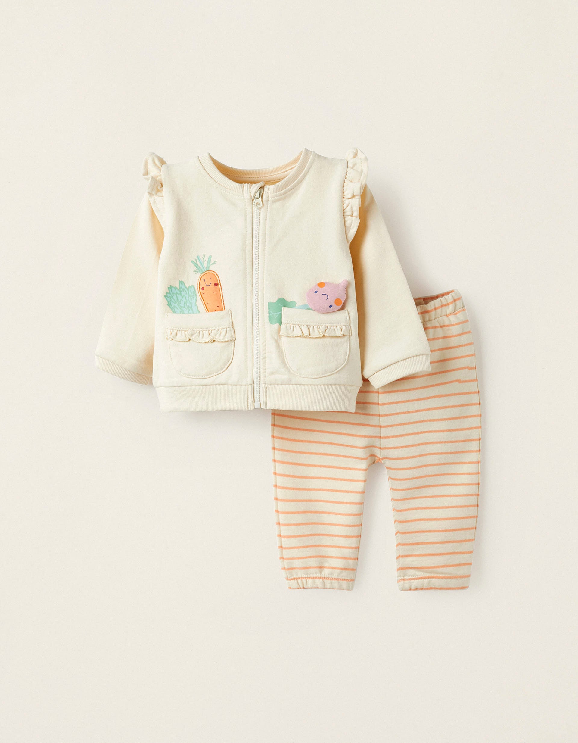 Jacket + Trousers for Newborn Girls 'Vegetables', Light Beige