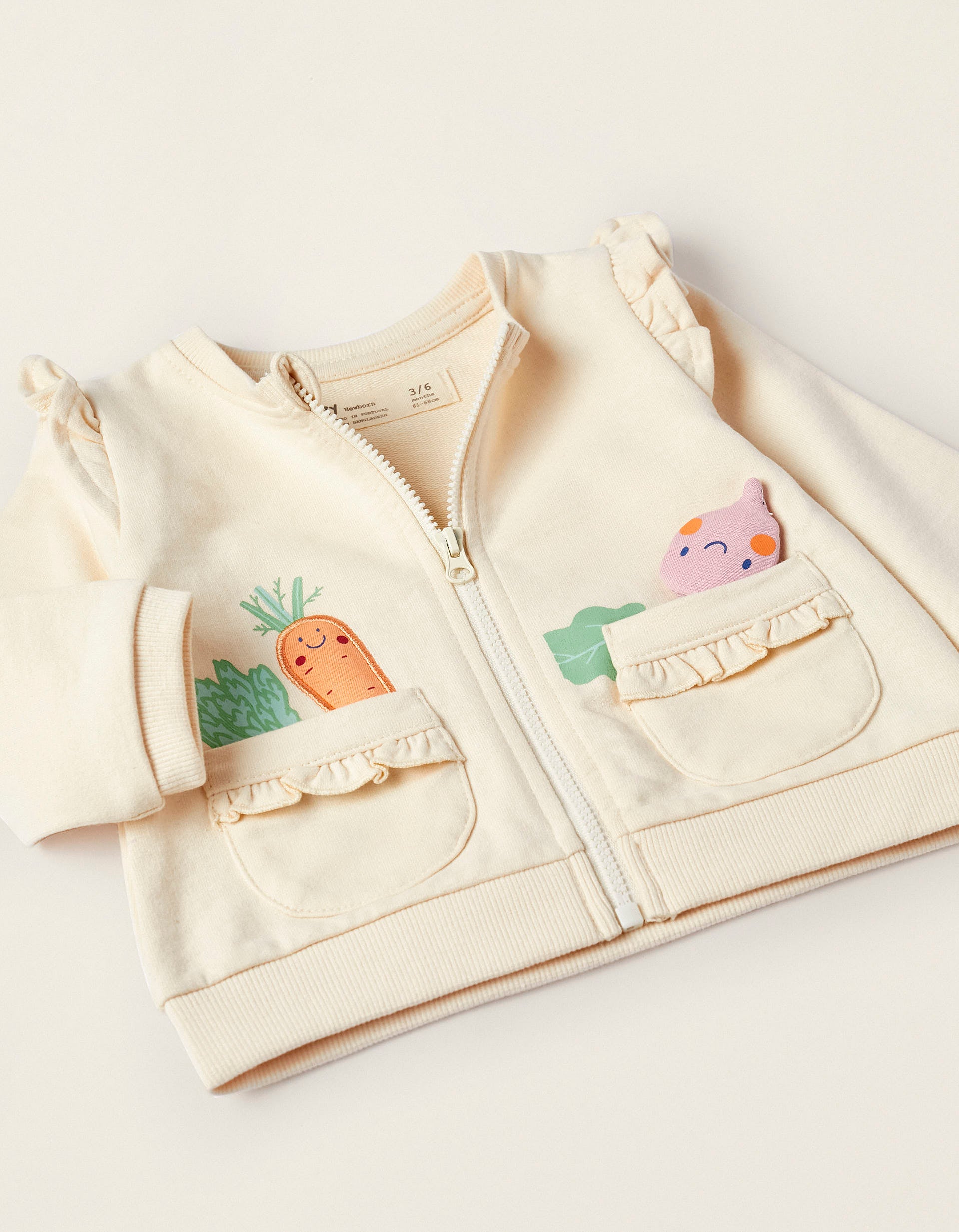 Jacket + Trousers for Newborn Girls 'Vegetables', Light Beige