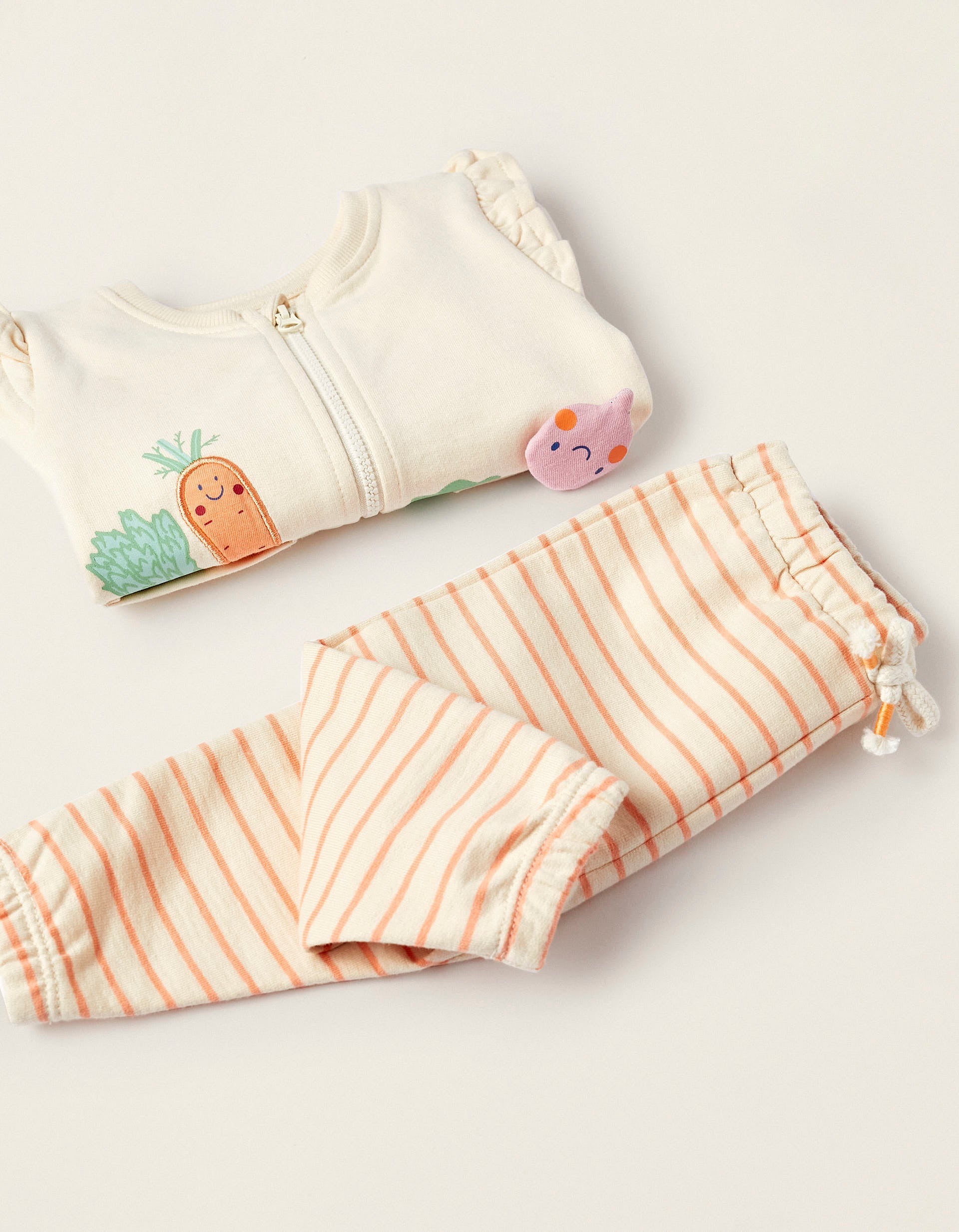 Jacket + Trousers for Newborn Girls 'Vegetables', Light Beige