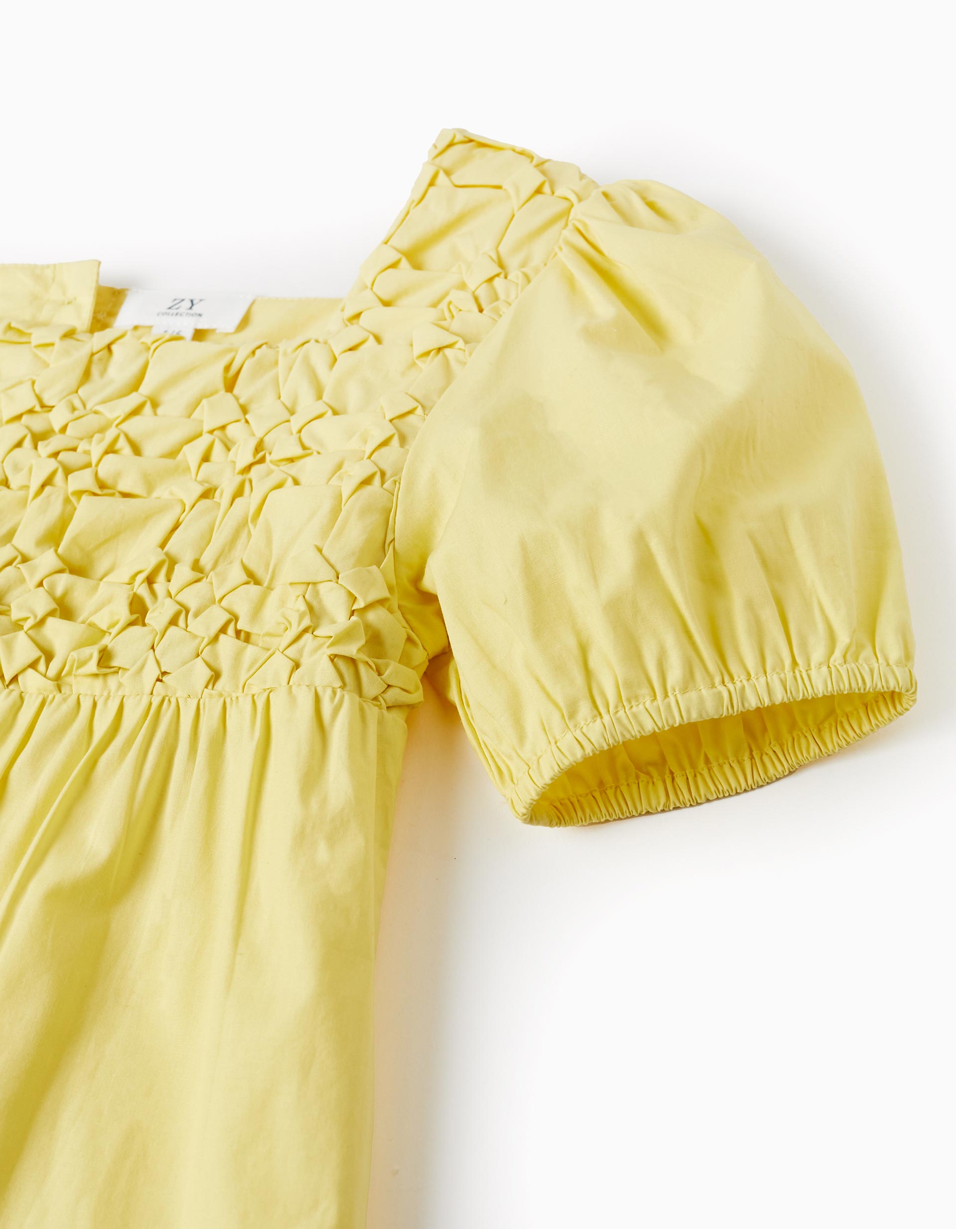 Vestido de Algodão com Textura para Menina, Amarelo