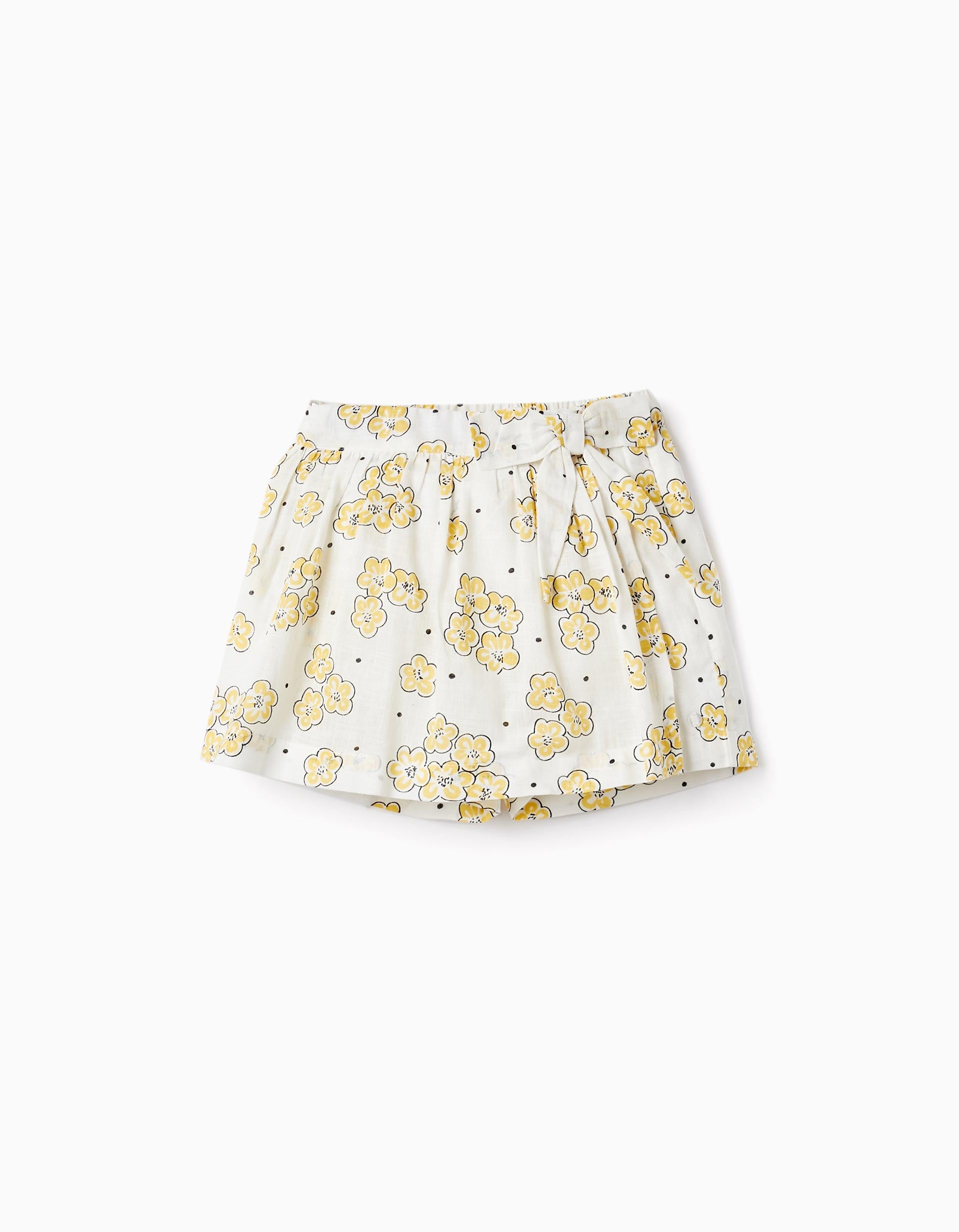 Falda-Pantalón Floral de Algodón para Niña, Blanco/Amarillo