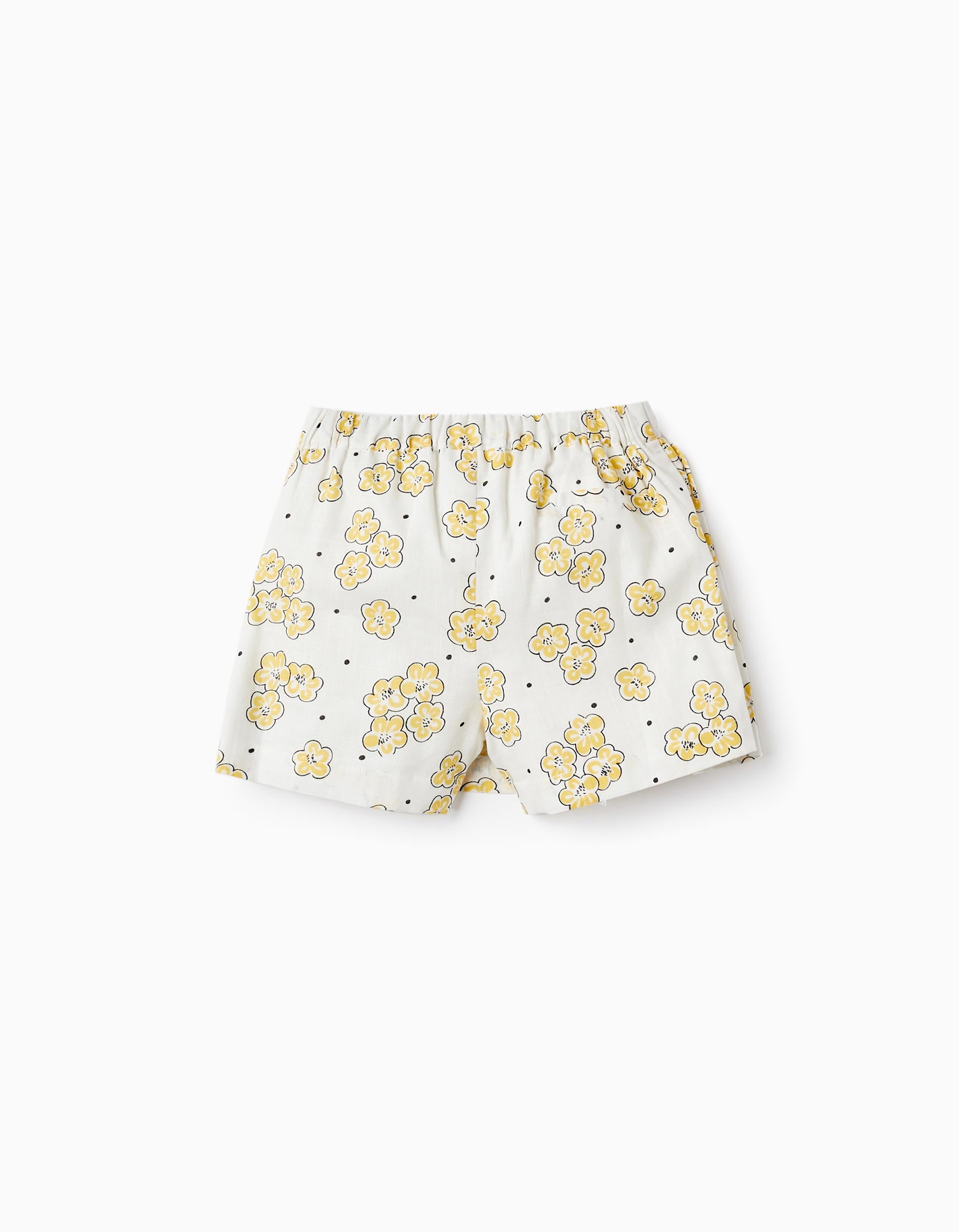 Falda-Pantalón Floral de Algodón para Niña, Blanco/Amarillo