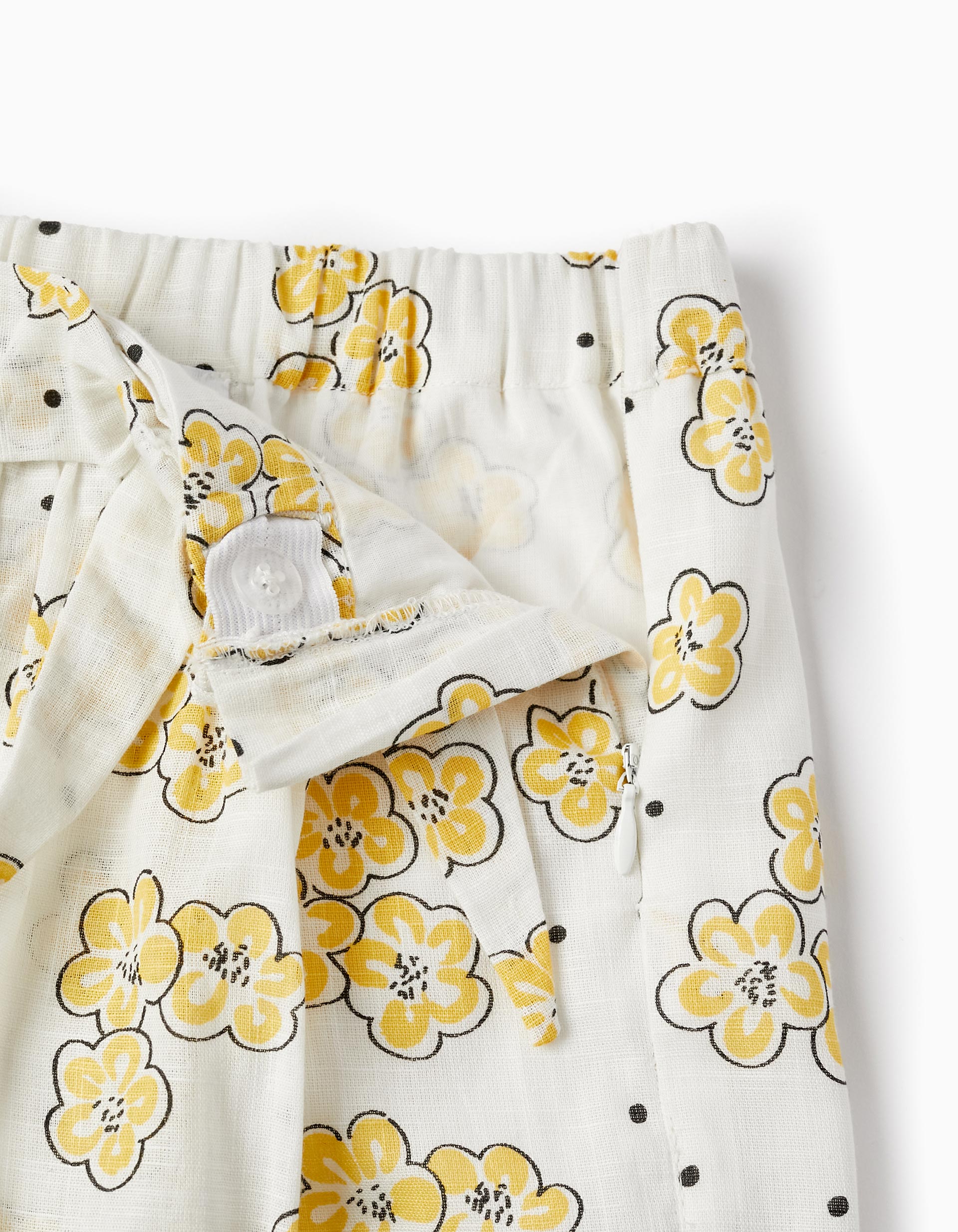 Falda-Pantalón Floral de Algodón para Niña, Blanco/Amarillo