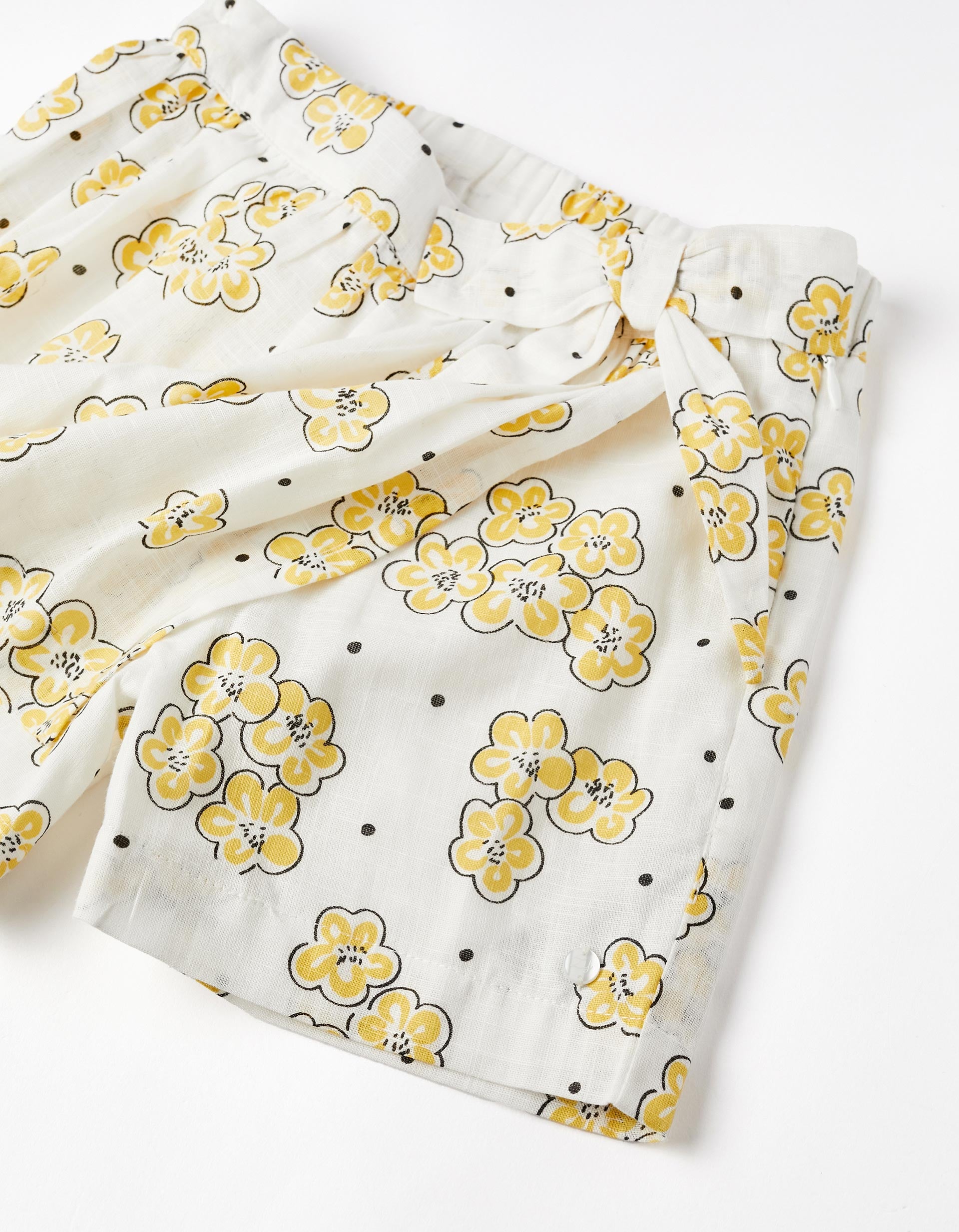 Falda-Pantalón Floral de Algodón para Niña, Blanco/Amarillo