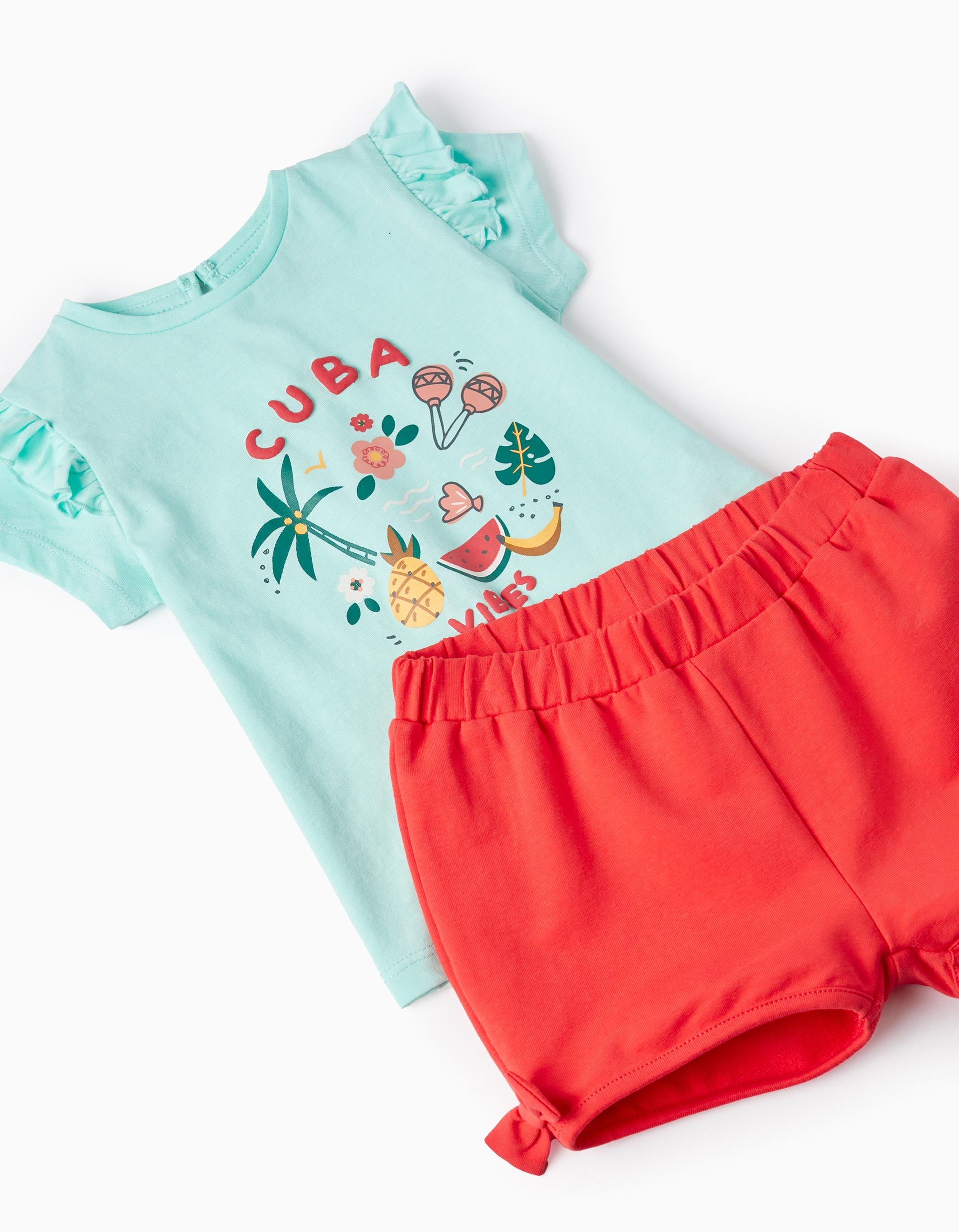 T-shirt + Shorts for Baby Girls 'Cuba', Red/Aqua Green