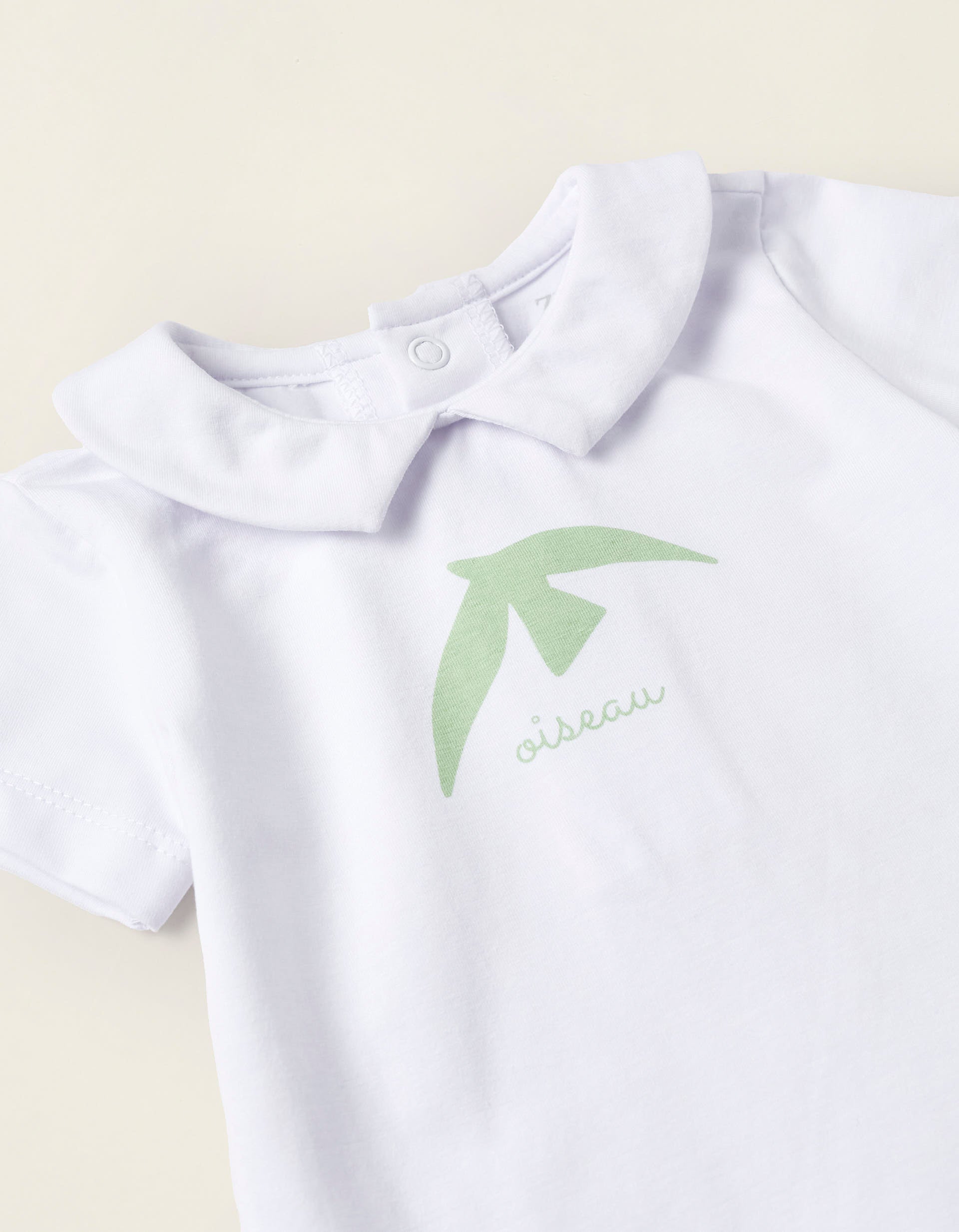 T-shirt + Calções com Alças para Recém-Nascido 'Voa', Branco/Verde