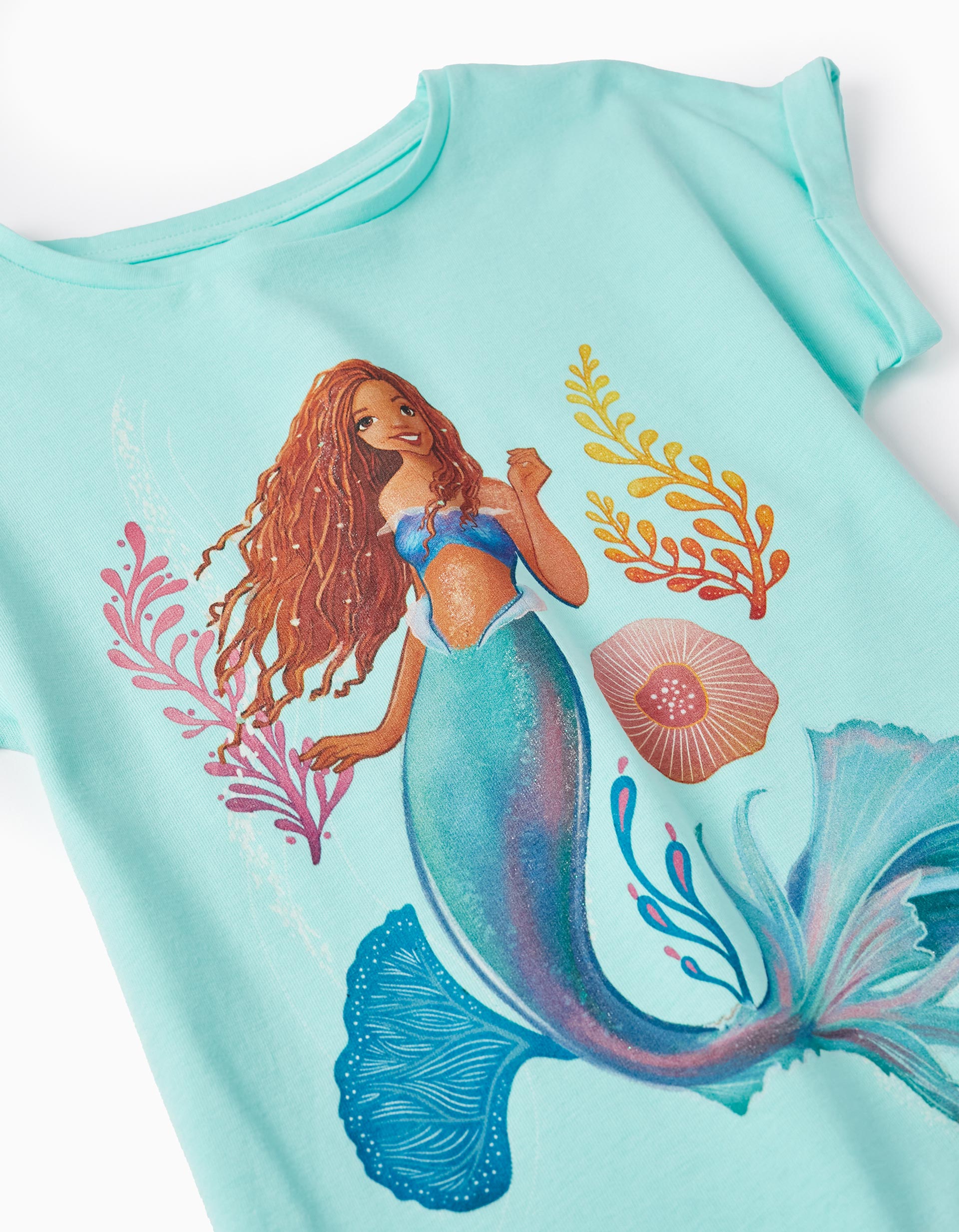 T-shirt em Algodão com Purpurinas para Menina 'Ariel', Verde Água