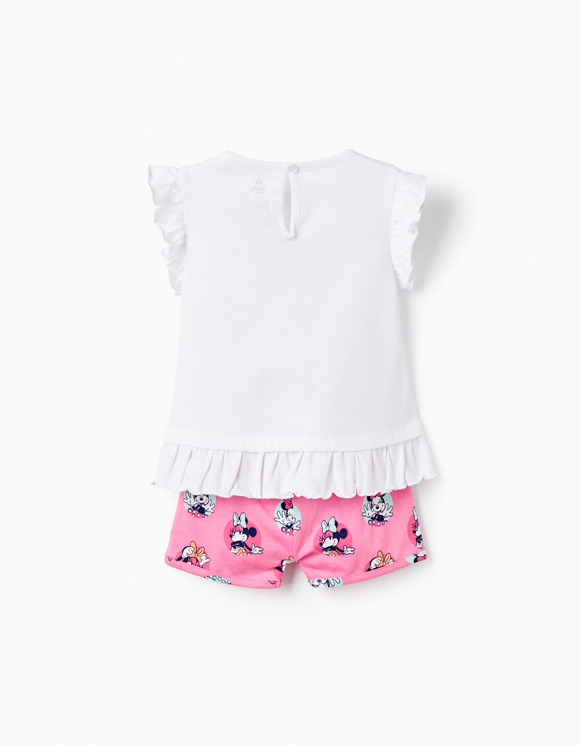 T-Shirt with Ruffles + Shorts for Baby Girls 'Minnie Mouse', White/Pink