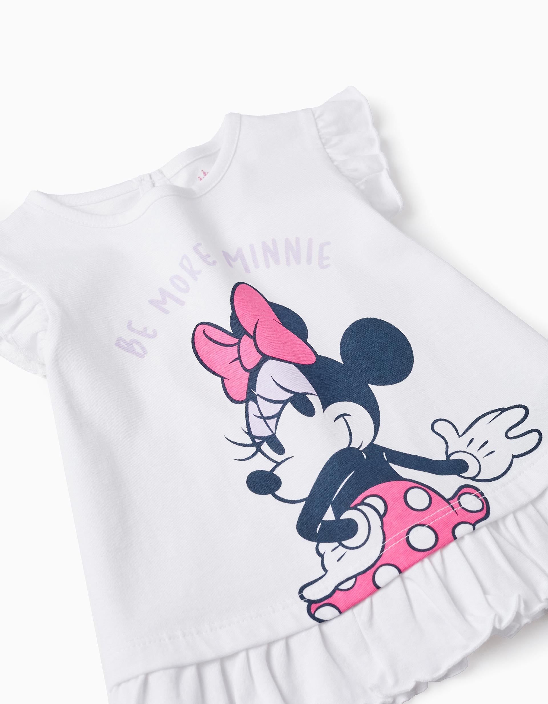 T-Shirt with Ruffles + Shorts for Baby Girls 'Minnie Mouse', White/Pink