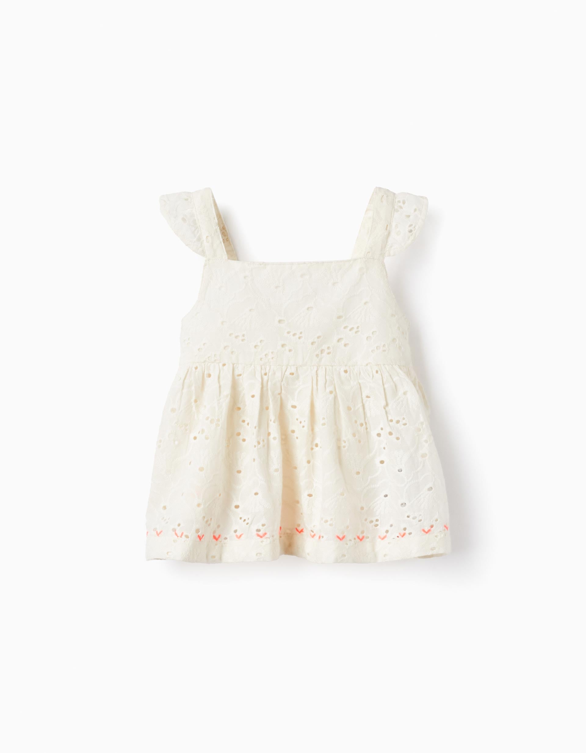 Top de Algodão com Bordado Inglês para Bebé Menina, Branco