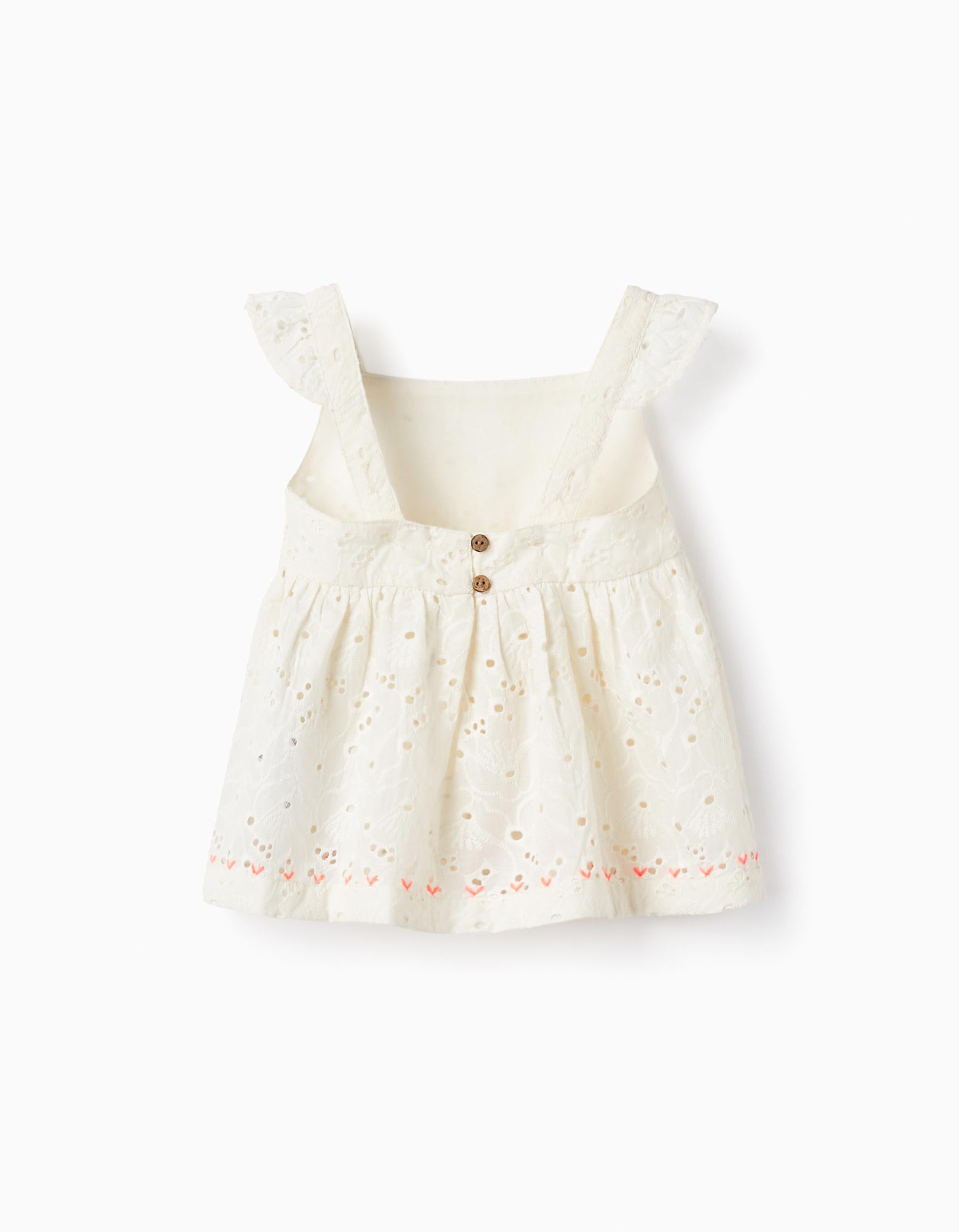 Top de Algodão com Bordado Inglês para Bebé Menina, Branco