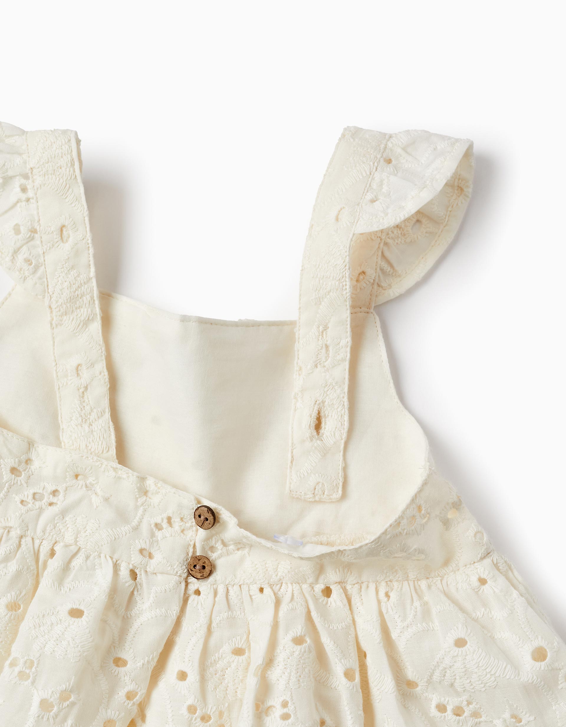 Top de Algodão com Bordado Inglês para Bebé Menina, Branco