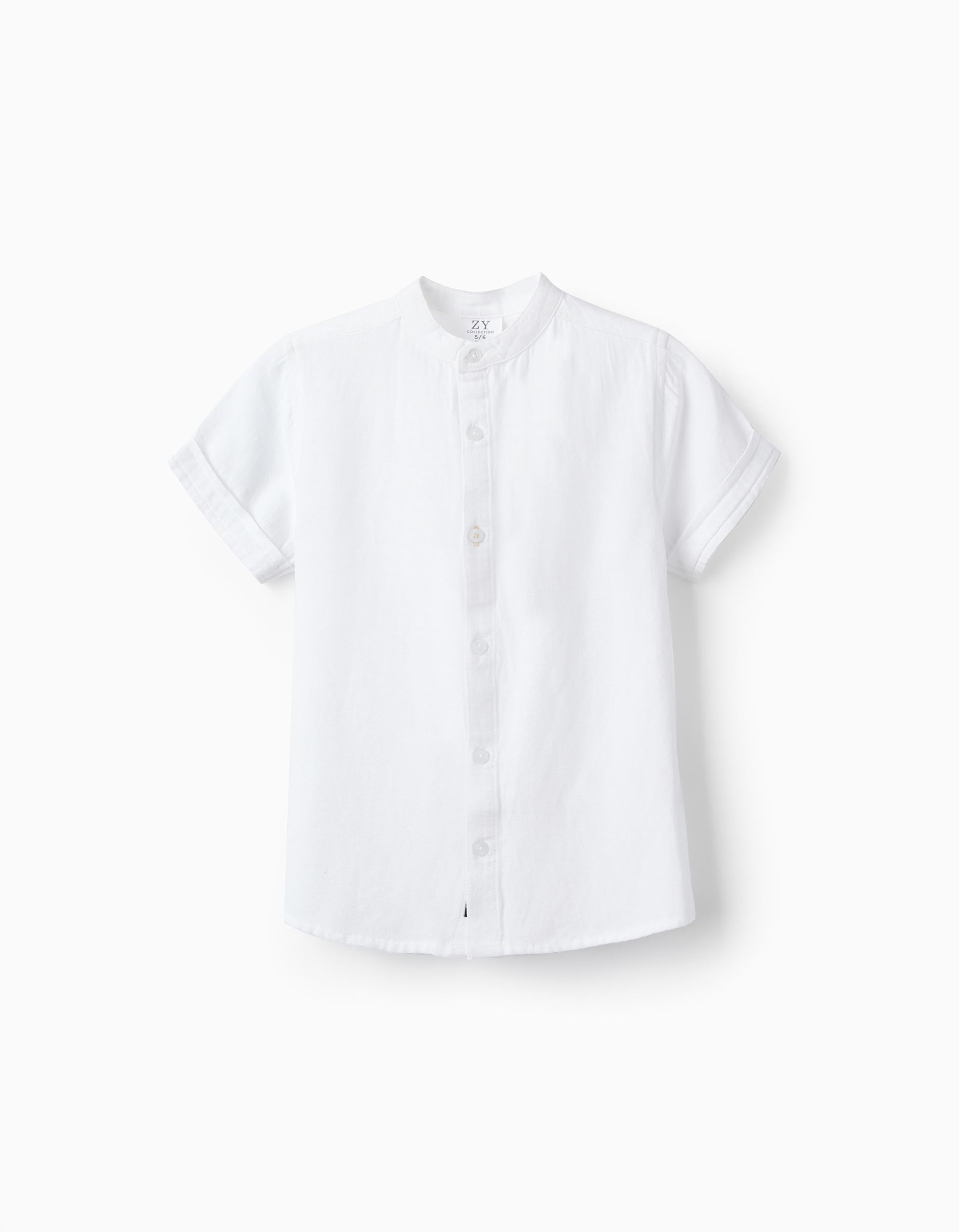 Camisa de Manga Corta con Lino para Niño, Blanco