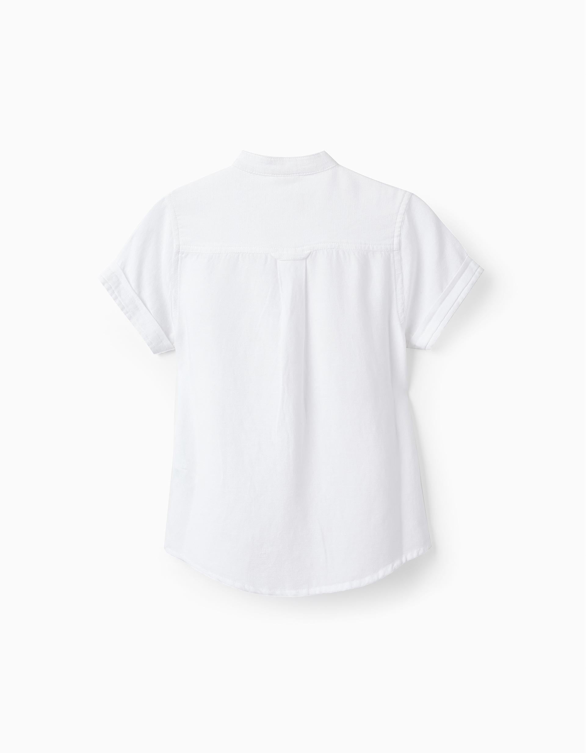 Camisa de Manga Corta con Lino para Niño, Blanco