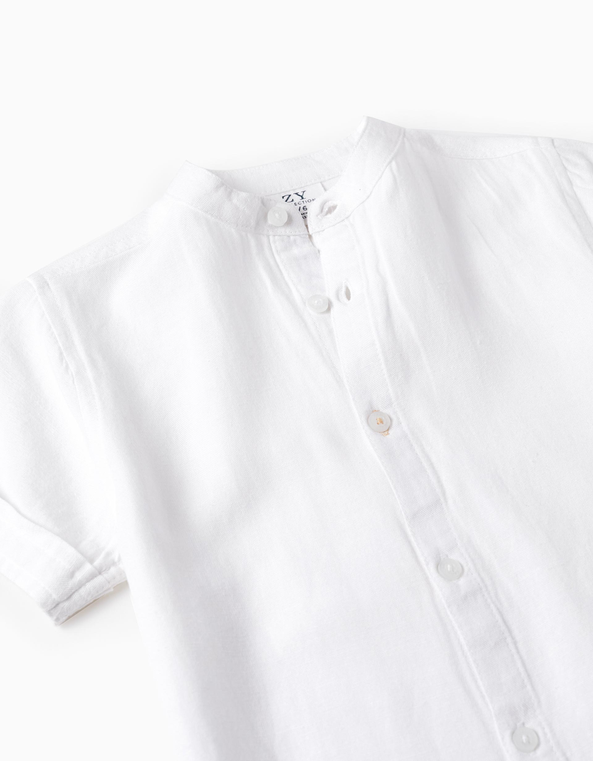 Camisa de Manga Corta con Lino para Niño, Blanco