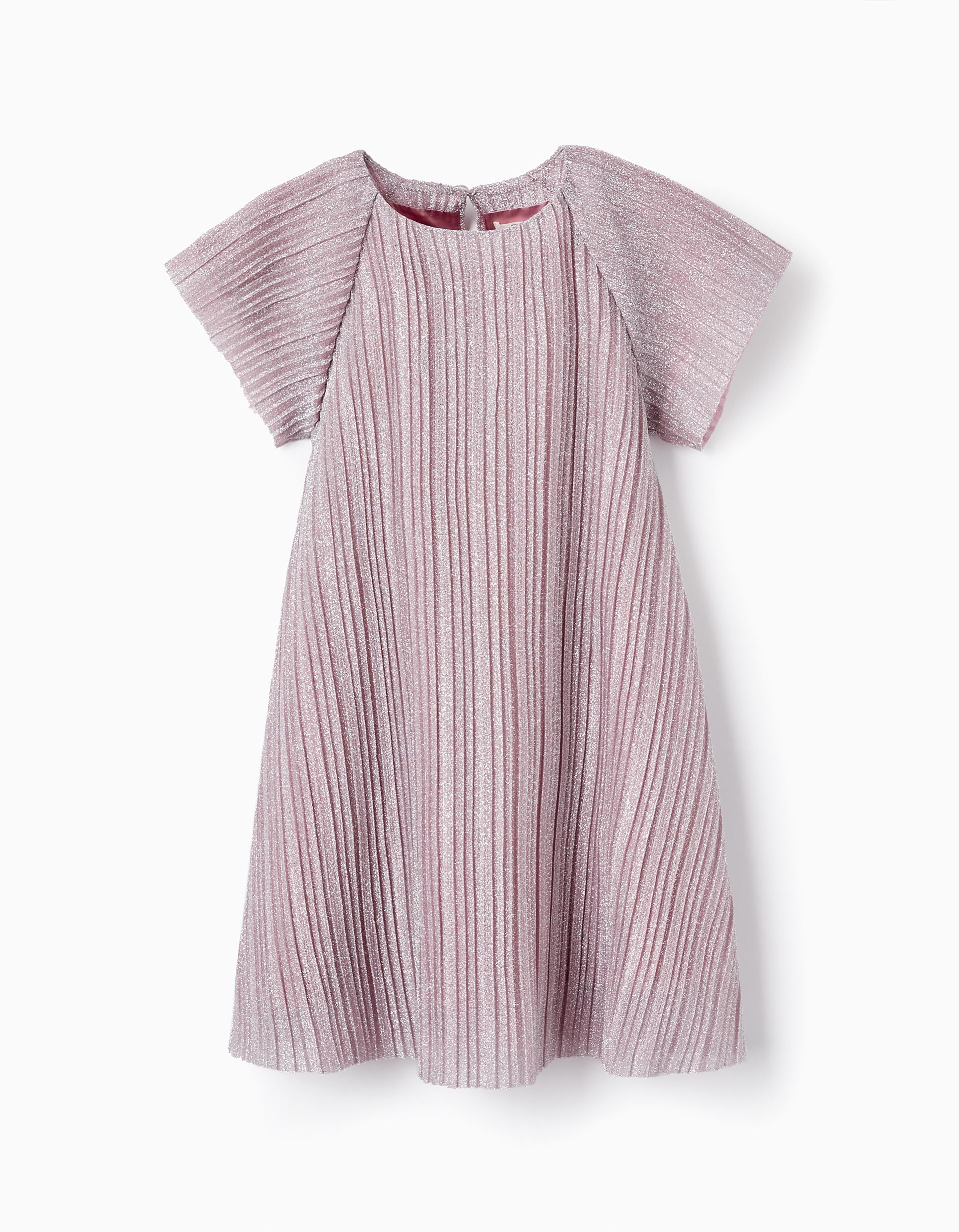 Pleated and Lurex Dress for Girls, Lilac/Silver