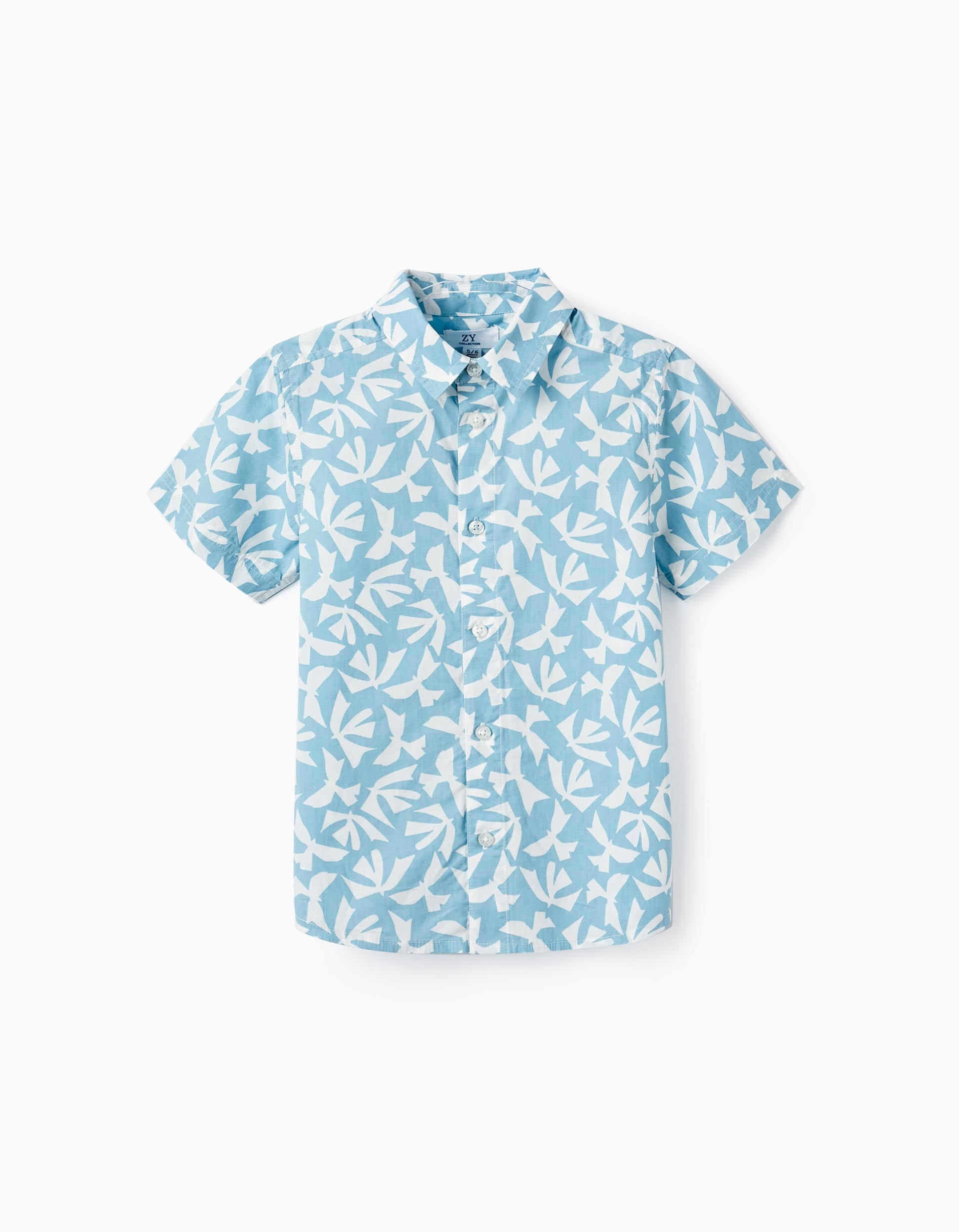 Camisa de Manga Corta para Niño, Azul Claro/Blanco