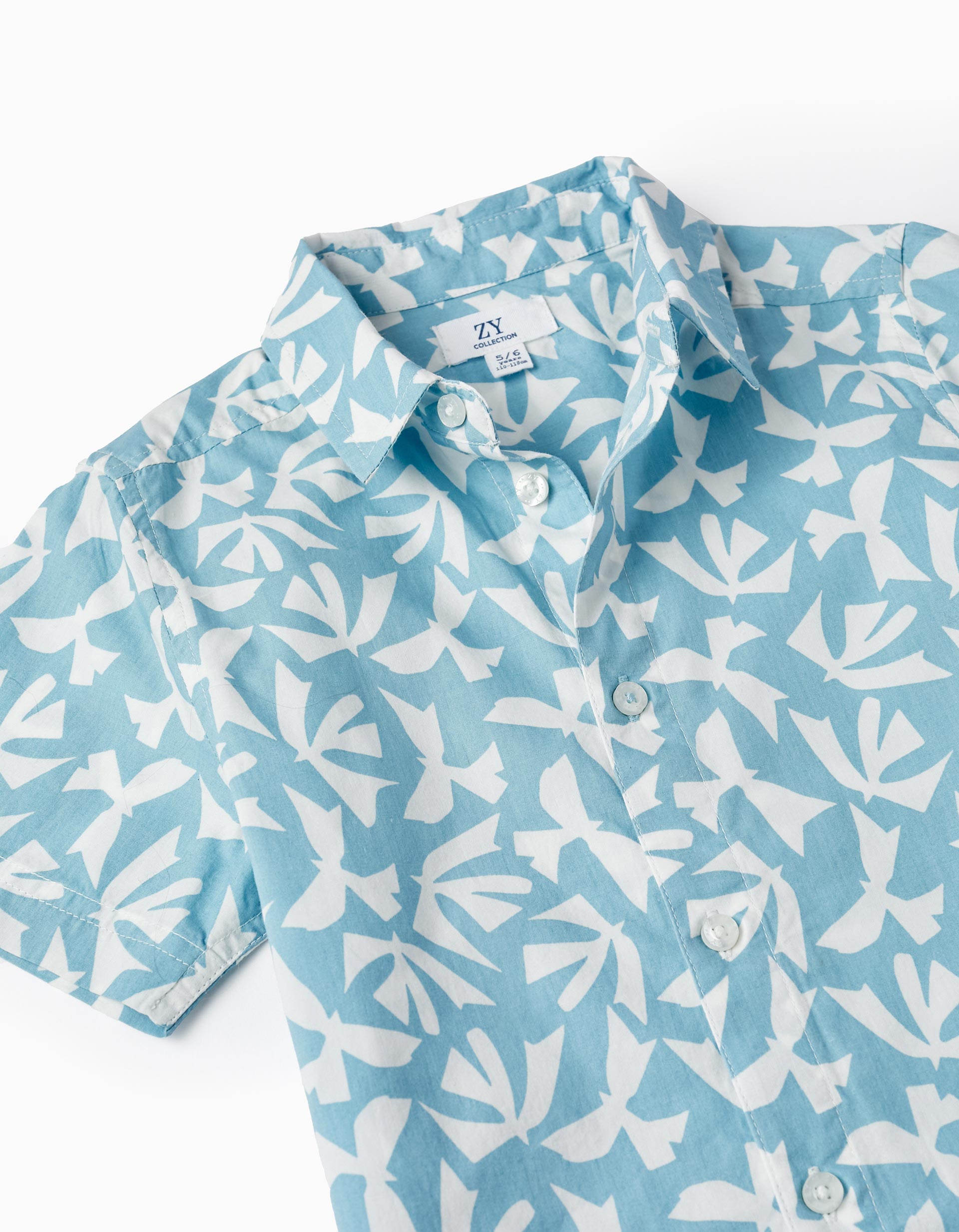 Camisa de Manga Corta para Niño, Azul Claro/Blanco