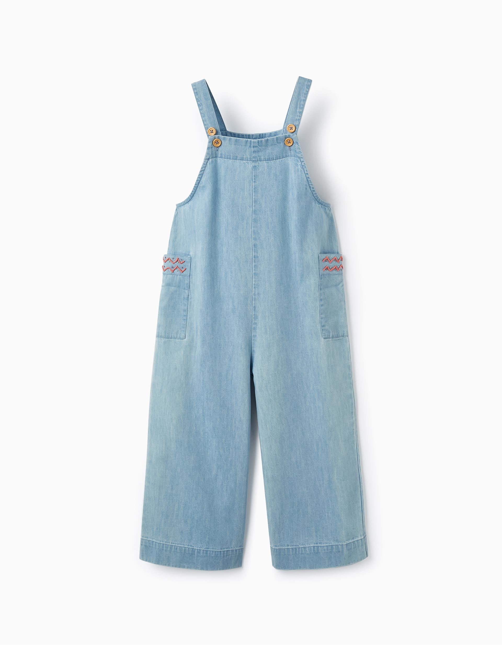 Light Cotton Denim Overalls with Beads for Girls, Light Blue