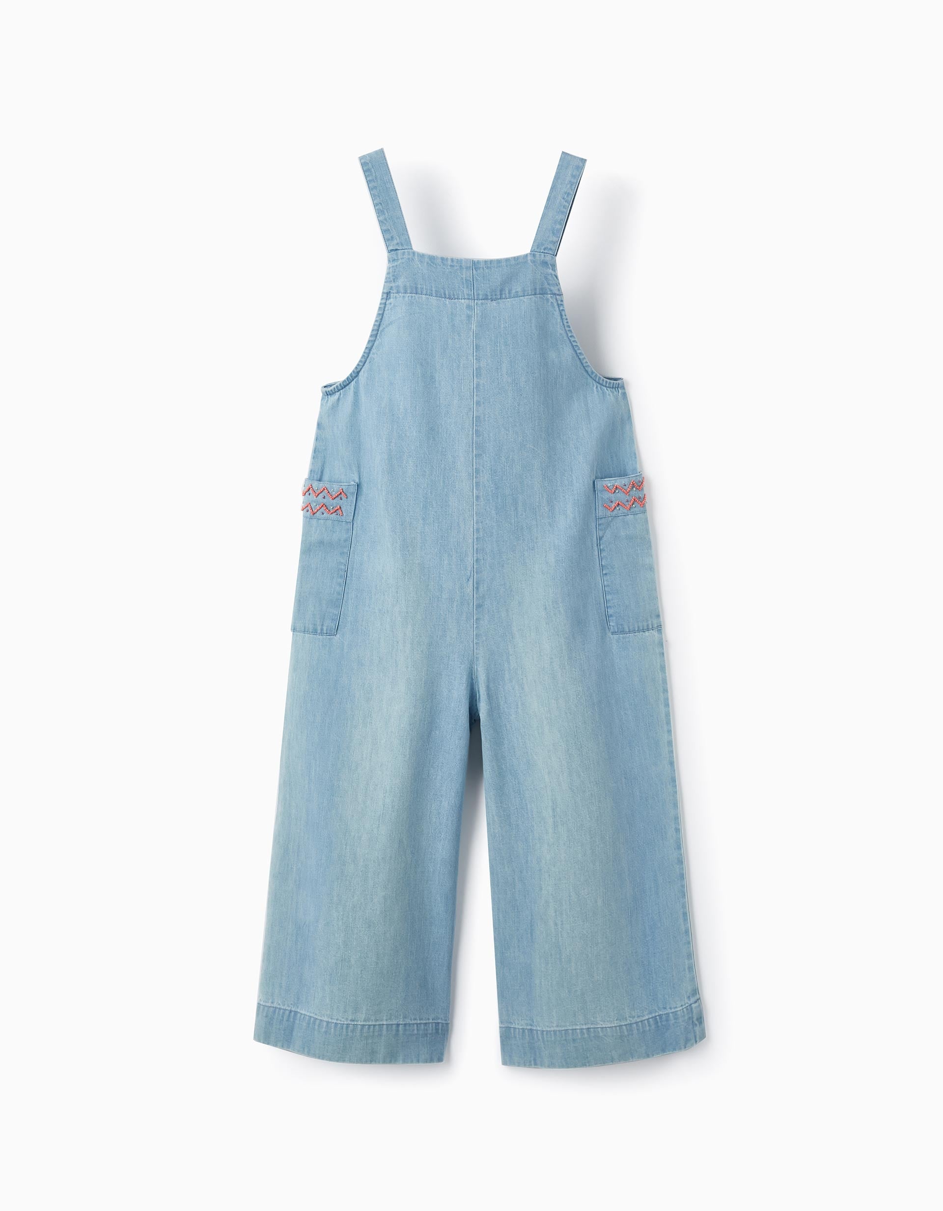 Light Cotton Denim Overalls with Beads for Girls, Light Blue