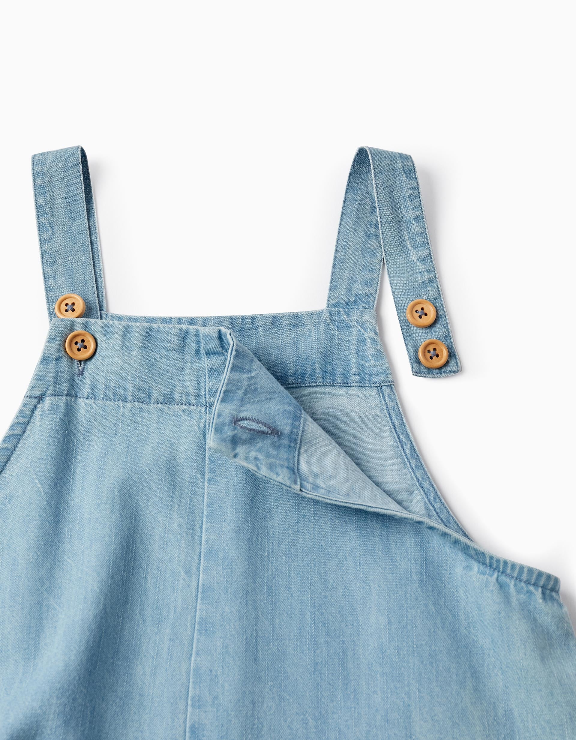 Light Cotton Denim Overalls with Beads for Girls, Light Blue