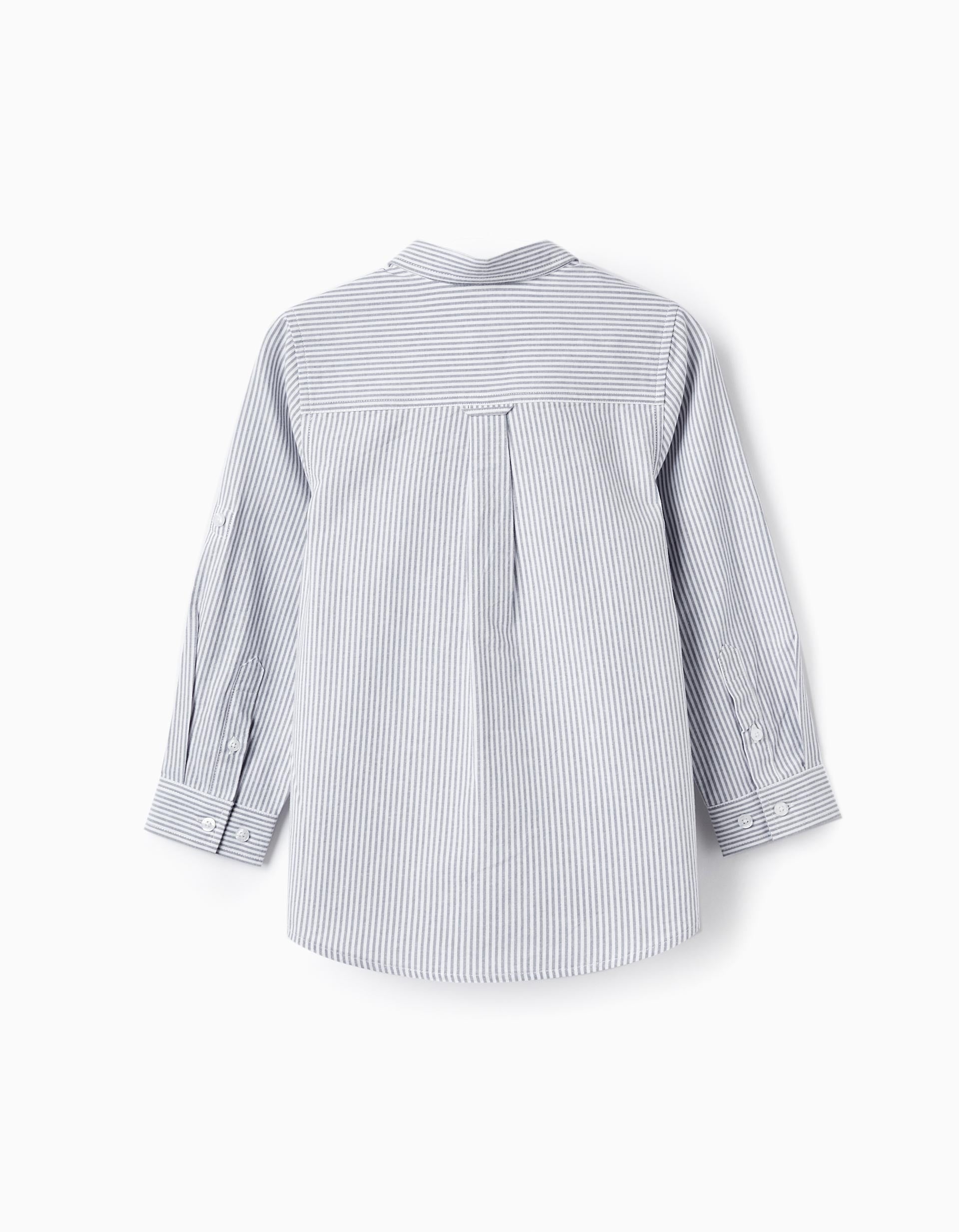 Chemise En Coton À Rayures Pour Garçon, Blanc/Grise