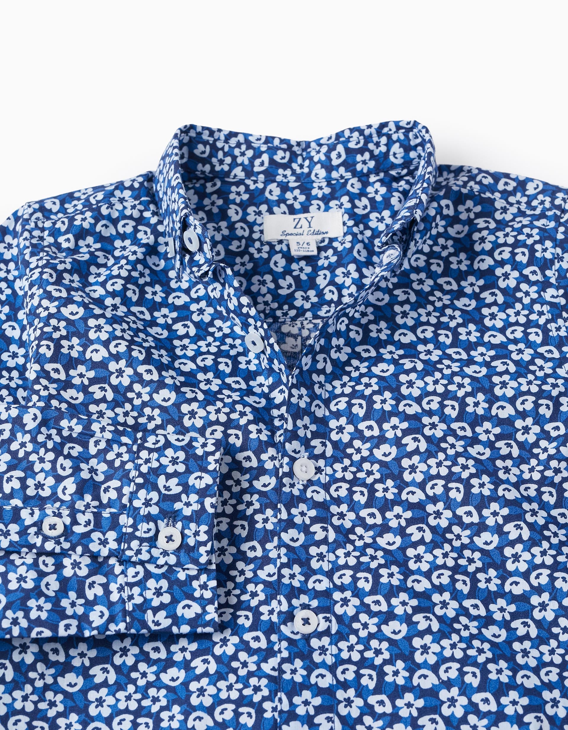 Chemise à motif floral pour garçon, Bleu Foncé