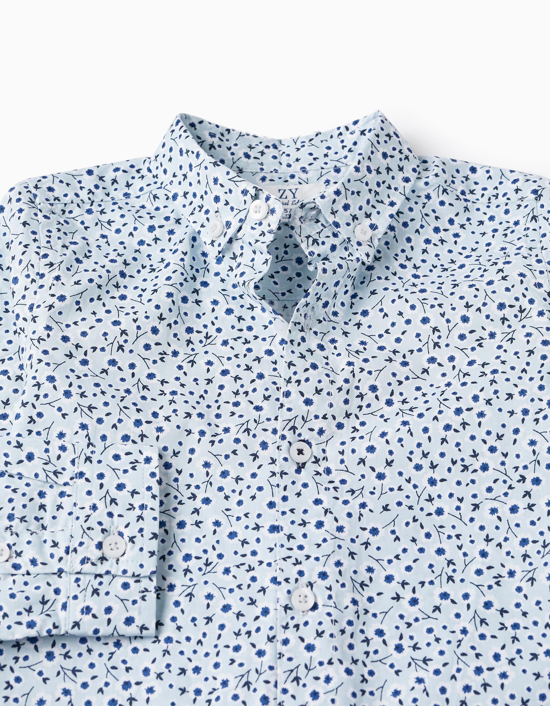 Chemise à motif floral pour garçon, Bleu/Blanc/Bleu Foncé