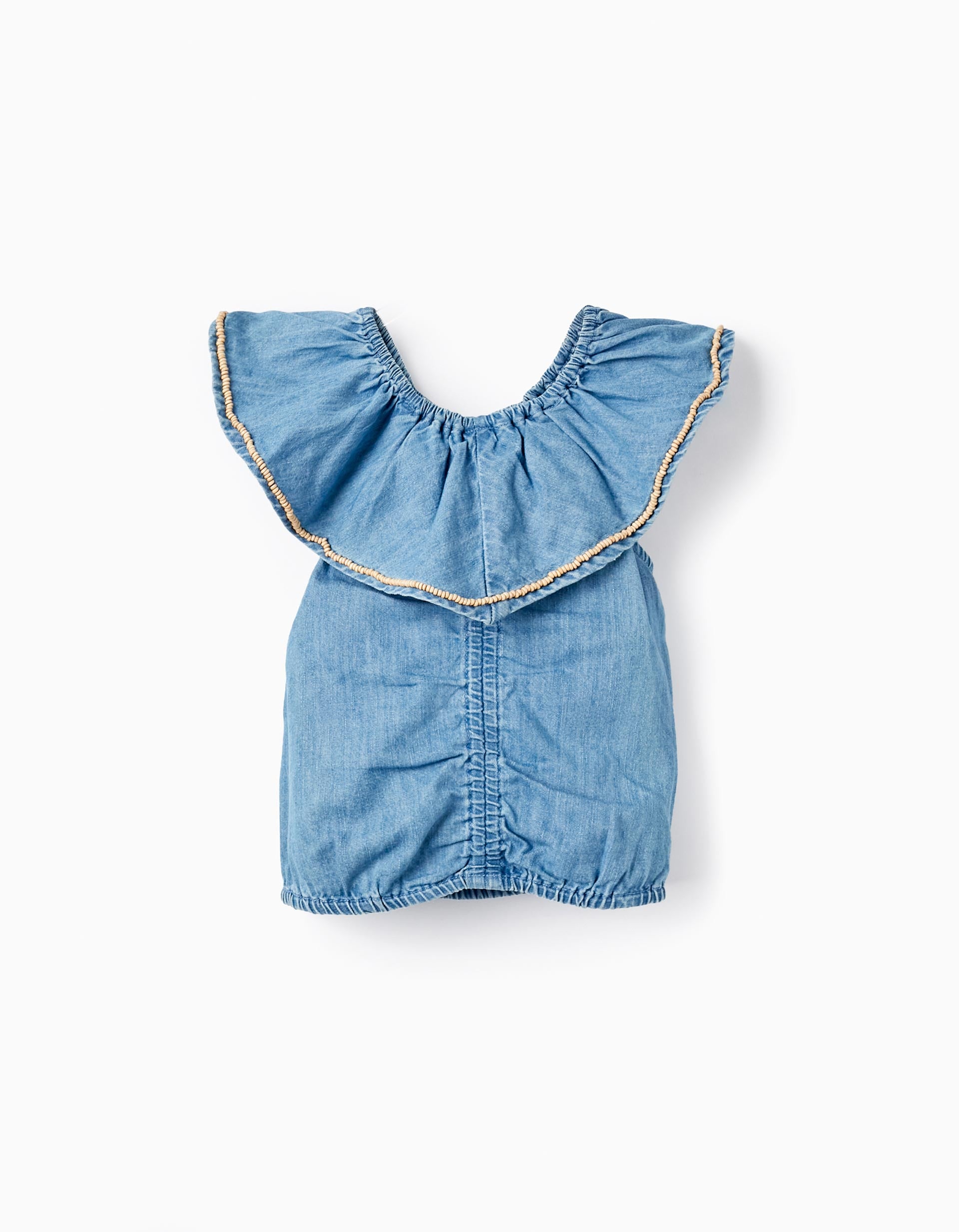 Blusa en Denim de Algodón con Abalorios para Niña, Azul Claro