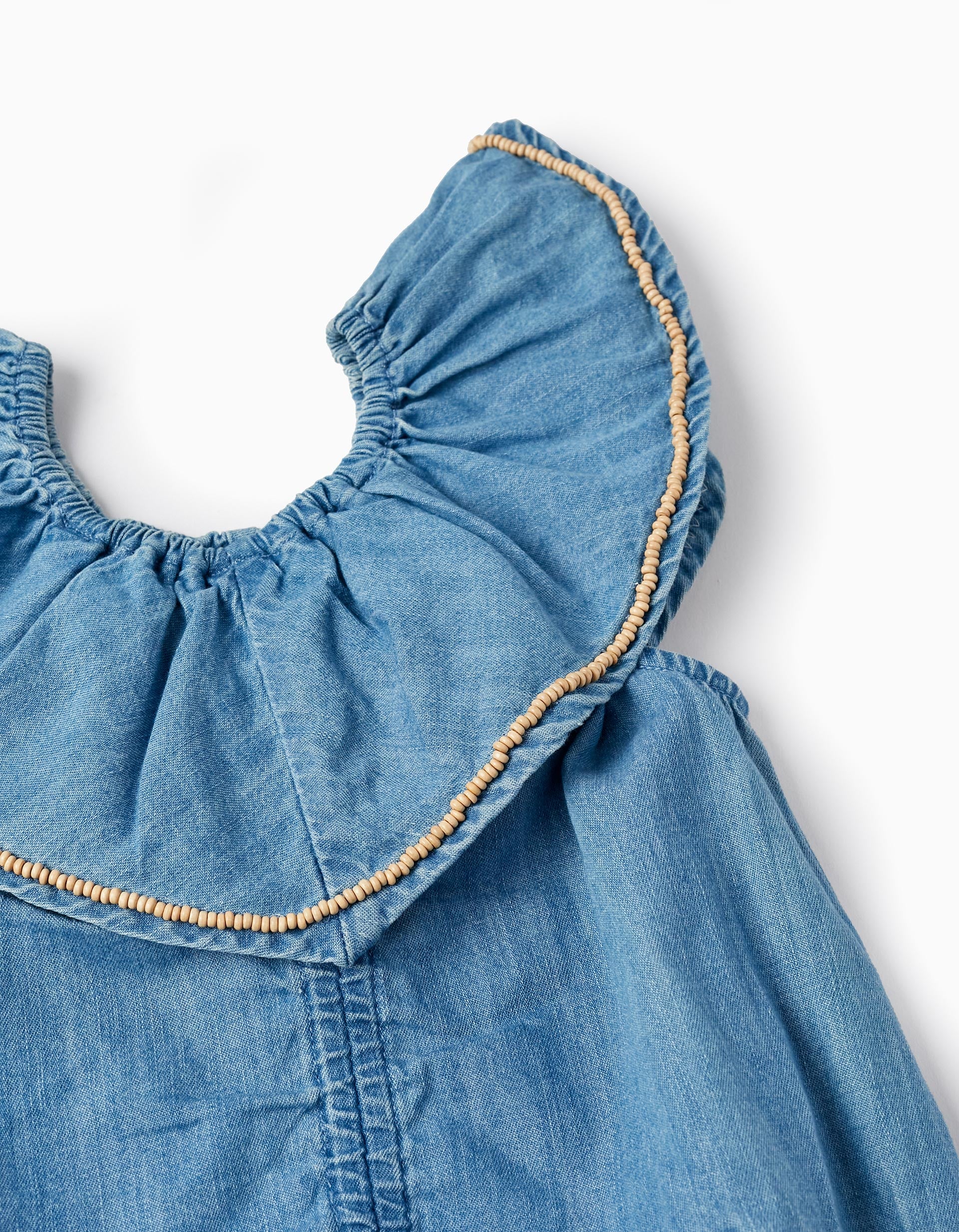 Blusa en Denim de Algodón con Abalorios para Niña, Azul Claro