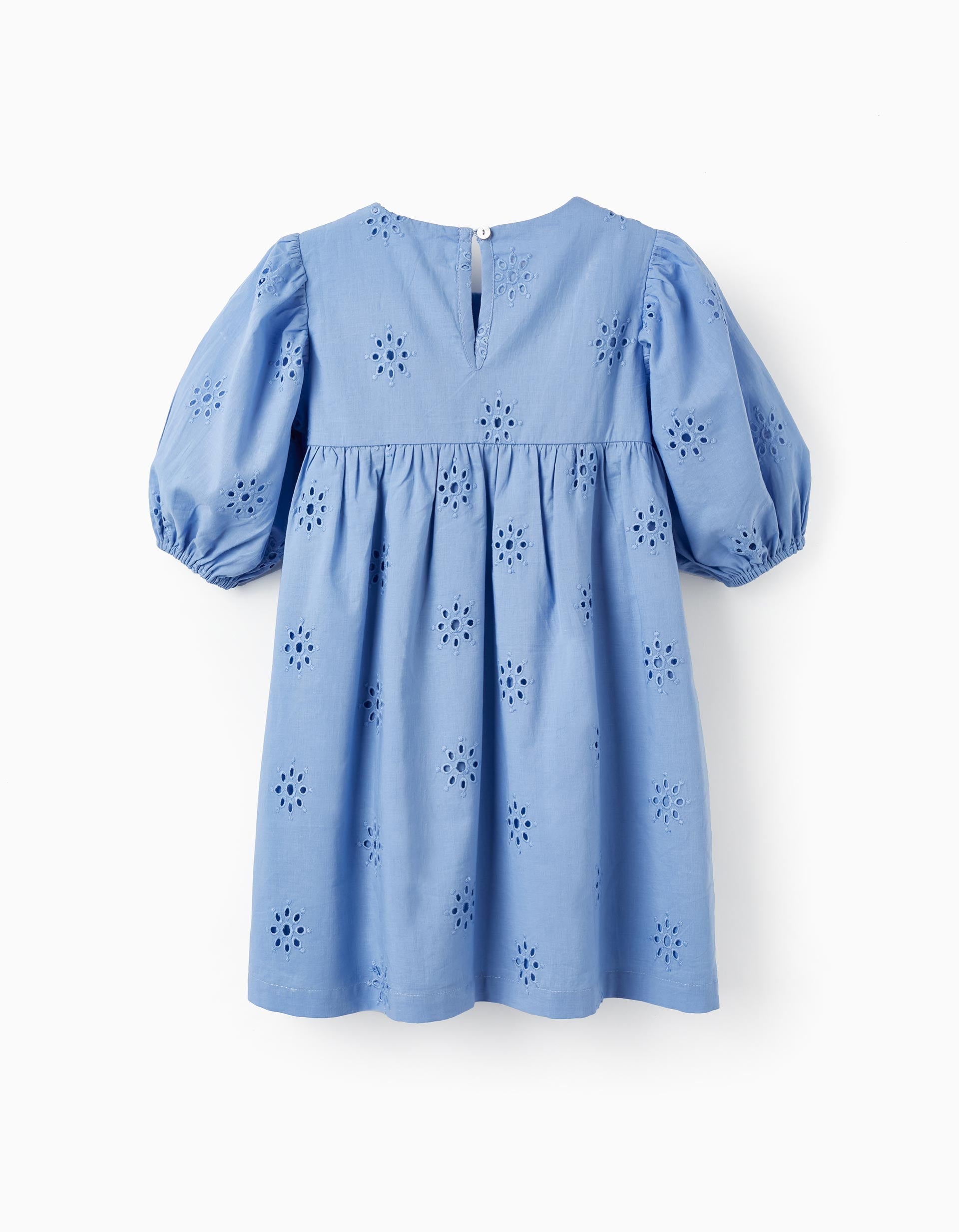 Cotton Dress with English Embroidery for Girls, Blue