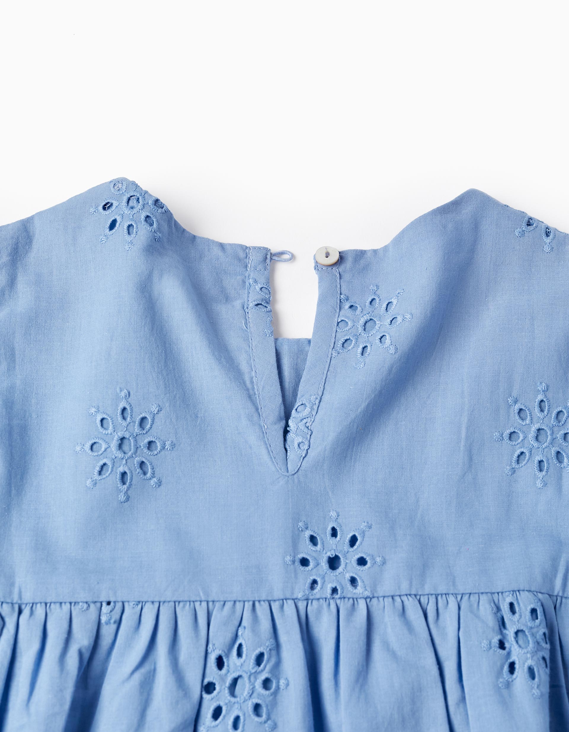 Cotton Dress with English Embroidery for Girls, Blue