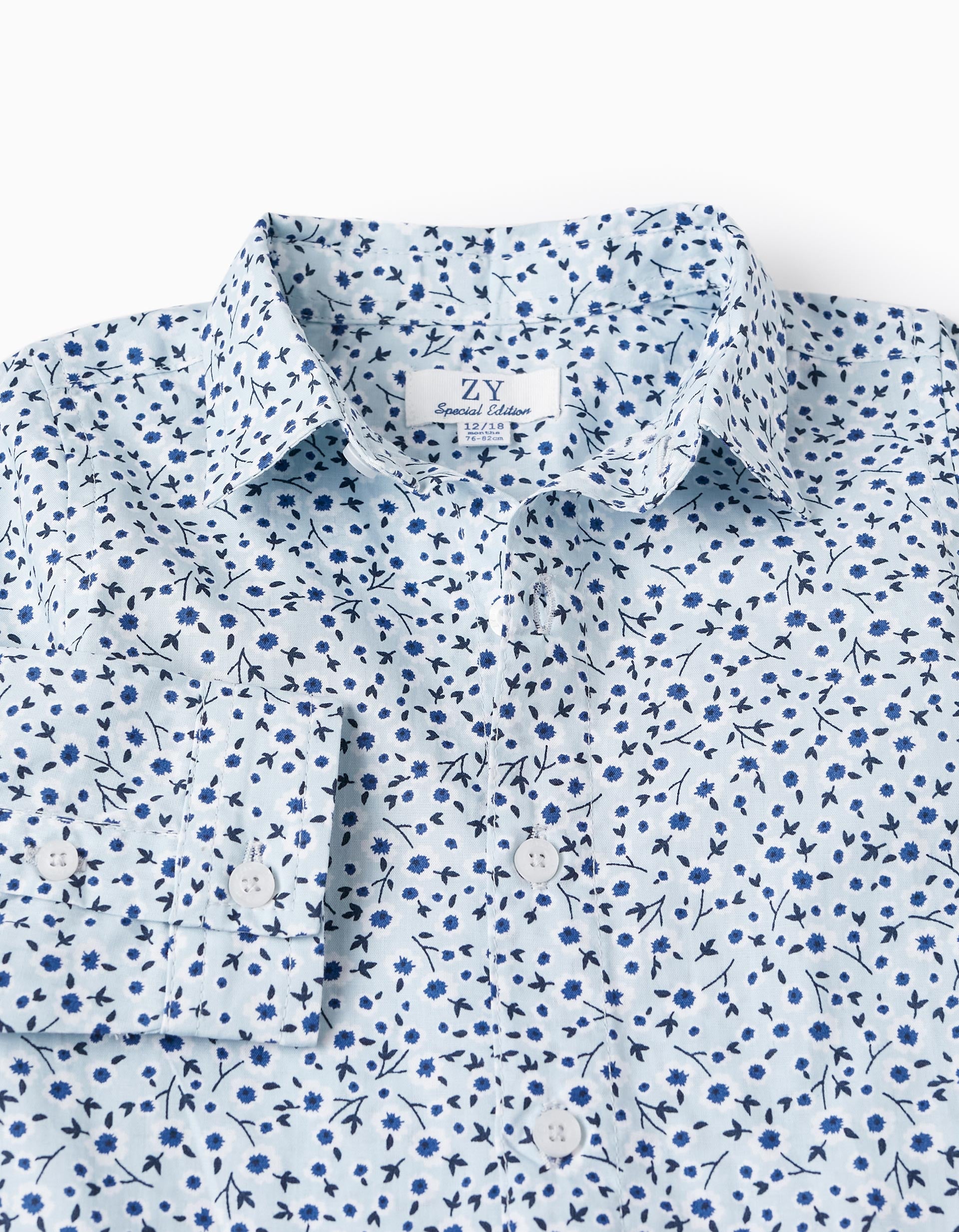 Chemise à motif floral pour bébé garçon, Bleu/Blanc/Bleu Foncé