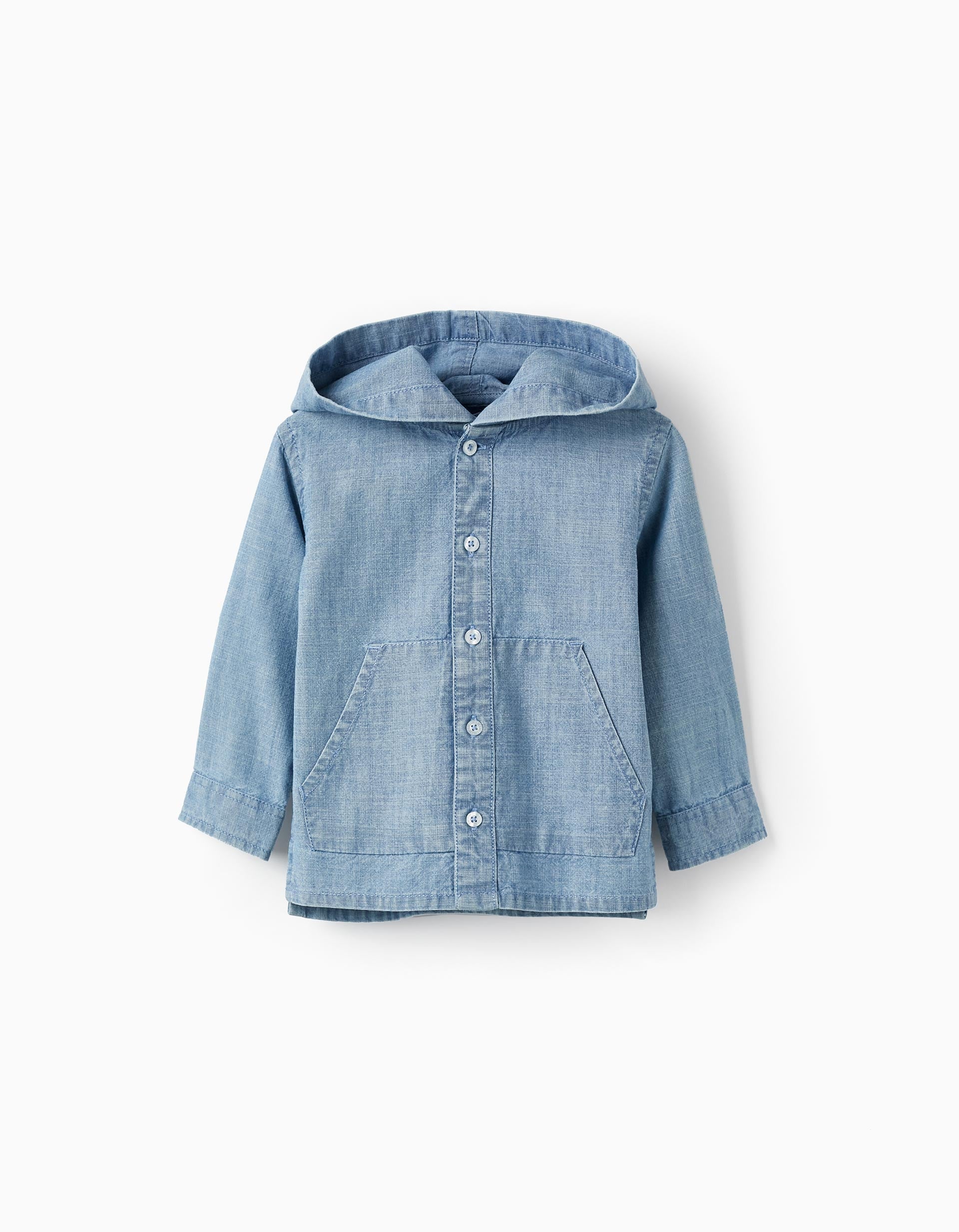 Camisa en Denim de Algodón con Capucha para Bebé Niño, Azul