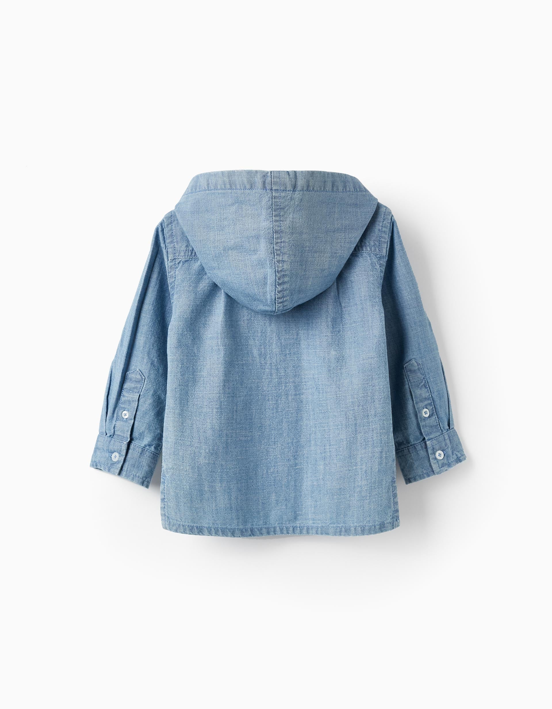 Camisa en Denim de Algodón con Capucha para Bebé Niño, Azul