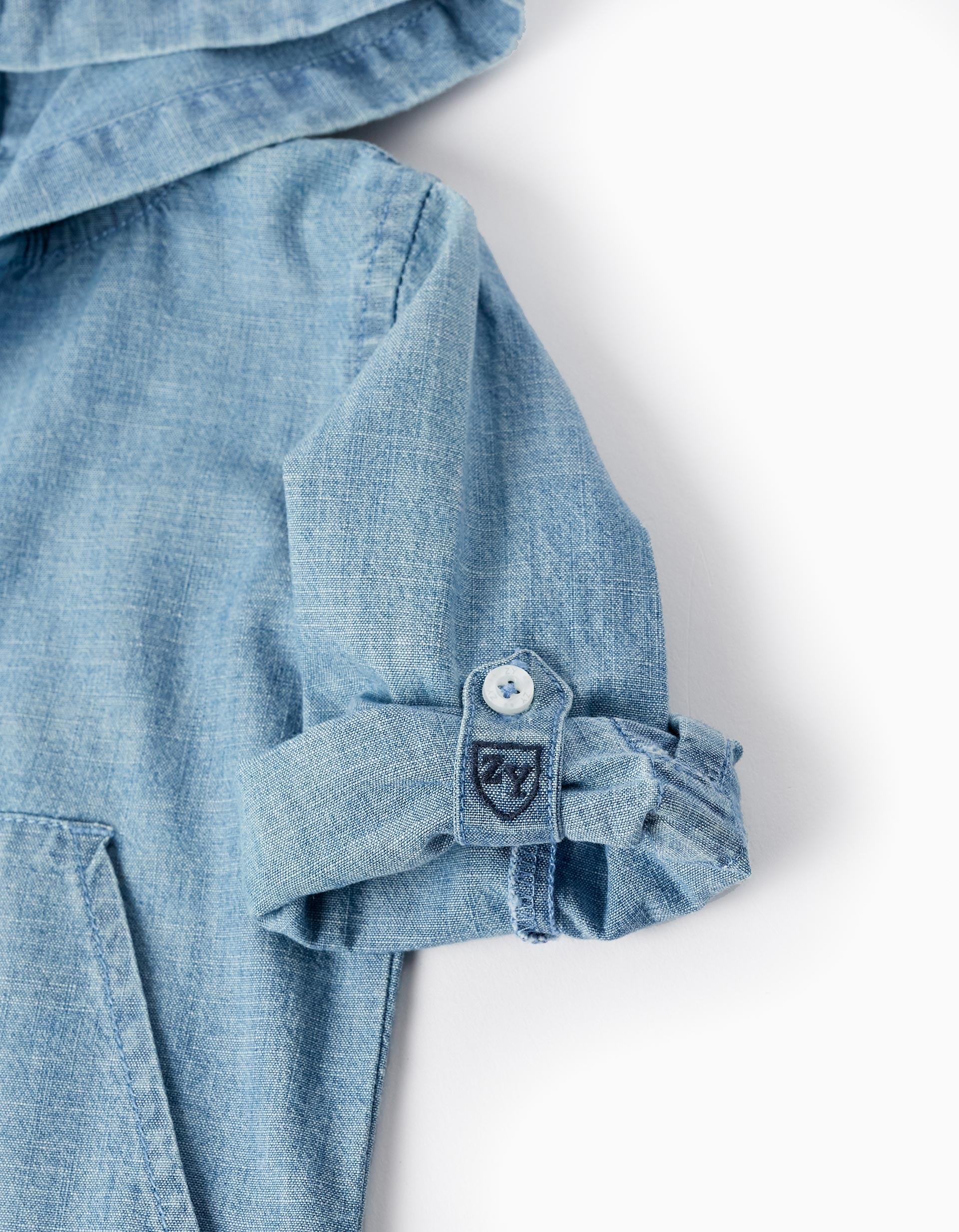 Camisa en Denim de Algodón con Capucha para Bebé Niño, Azul