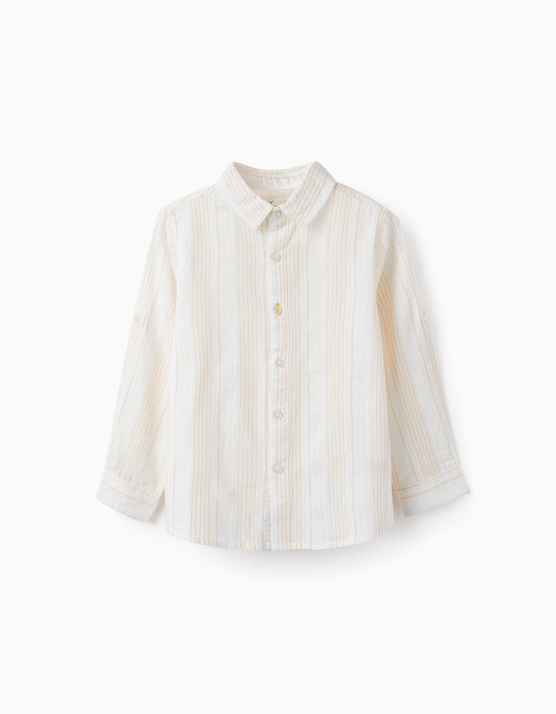 Chemise à manches longues en coton pour garçon, Blanc/Jaune