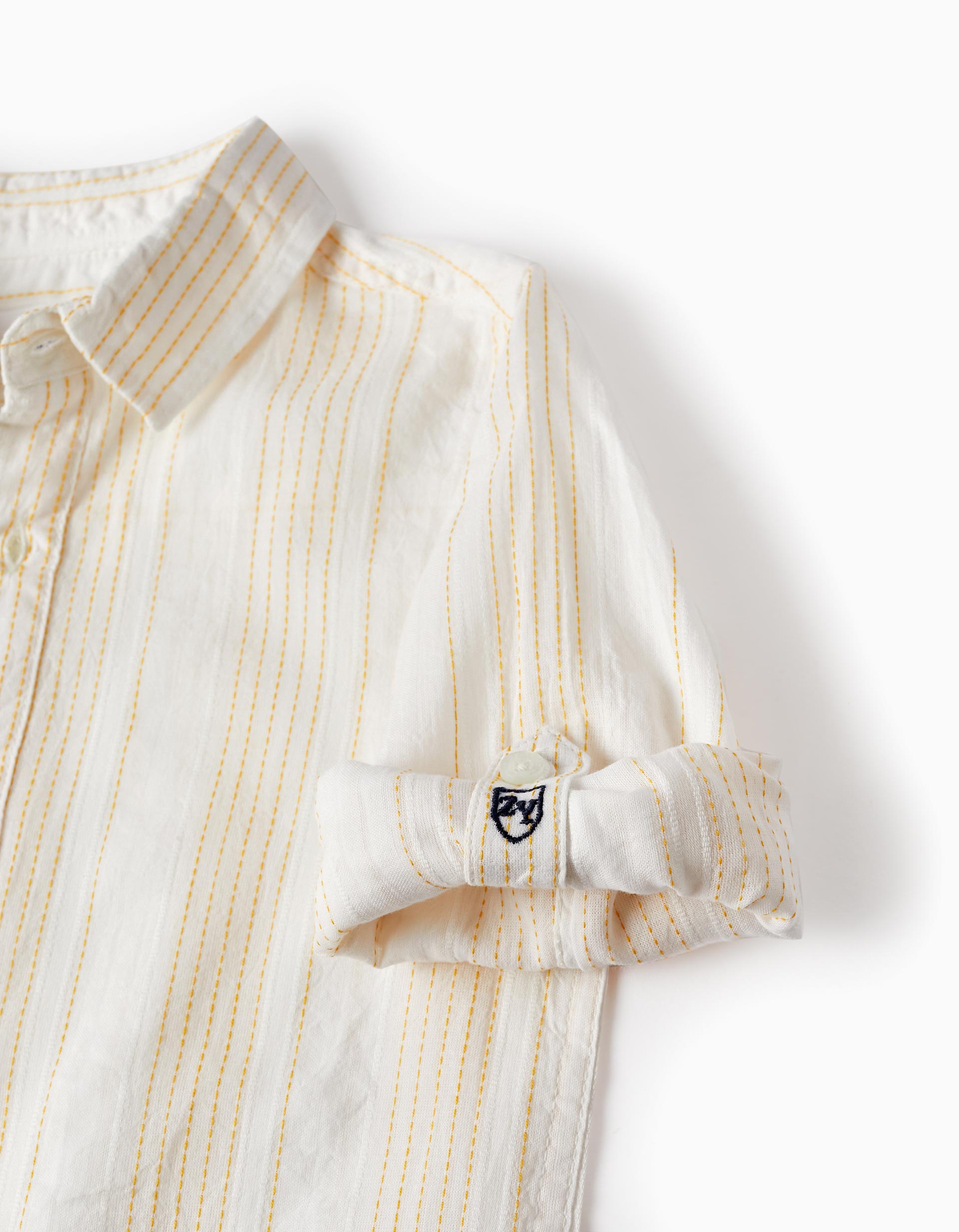 Chemise à manches longues en coton pour garçon, Blanc/Jaune