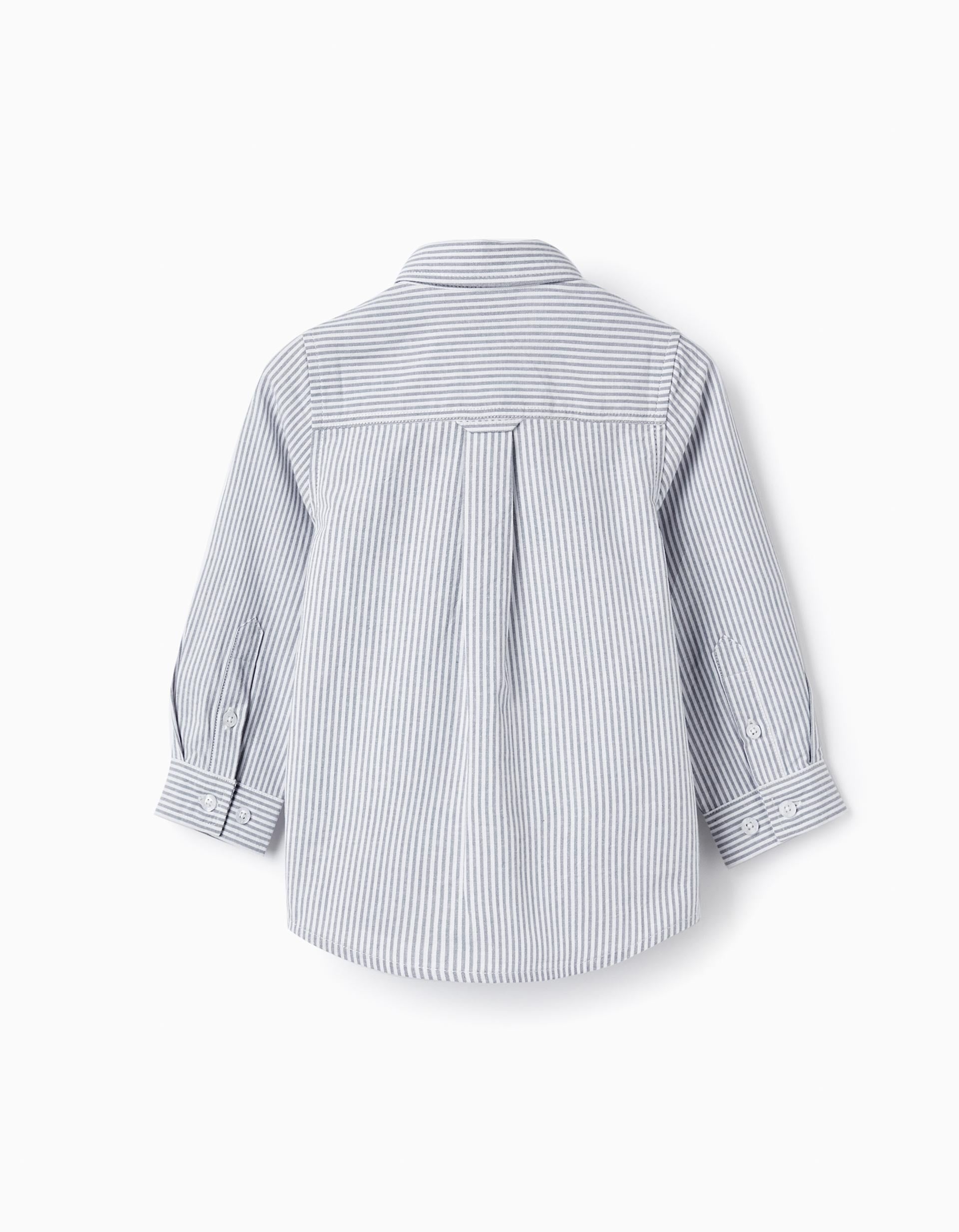 Camisa às Riscas em Algodão para Bebé Menino, Branco/Cinza