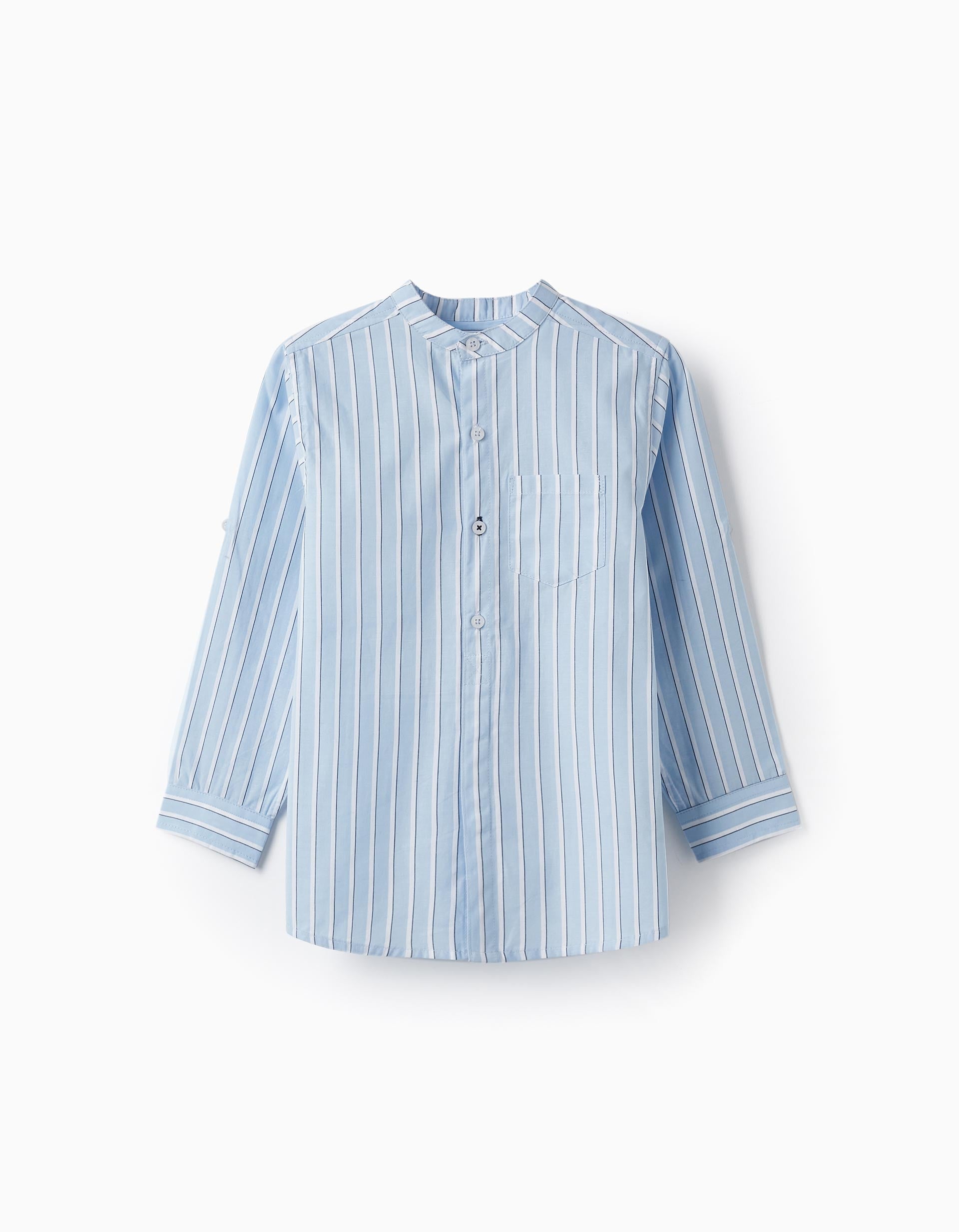 Camisa de Algodón a Rayas para Niño, Azul/Blanco