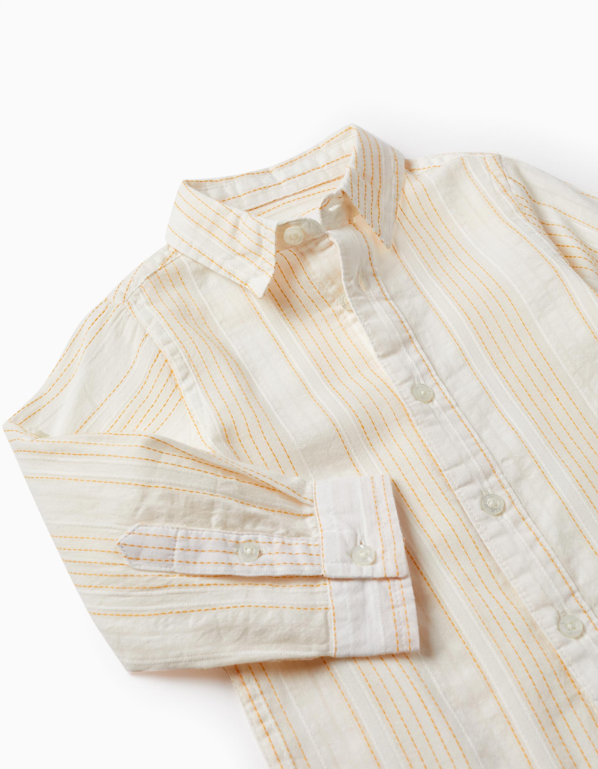 Chemise à manches longues en coton pour bébé garçon, Blanc/Jaune