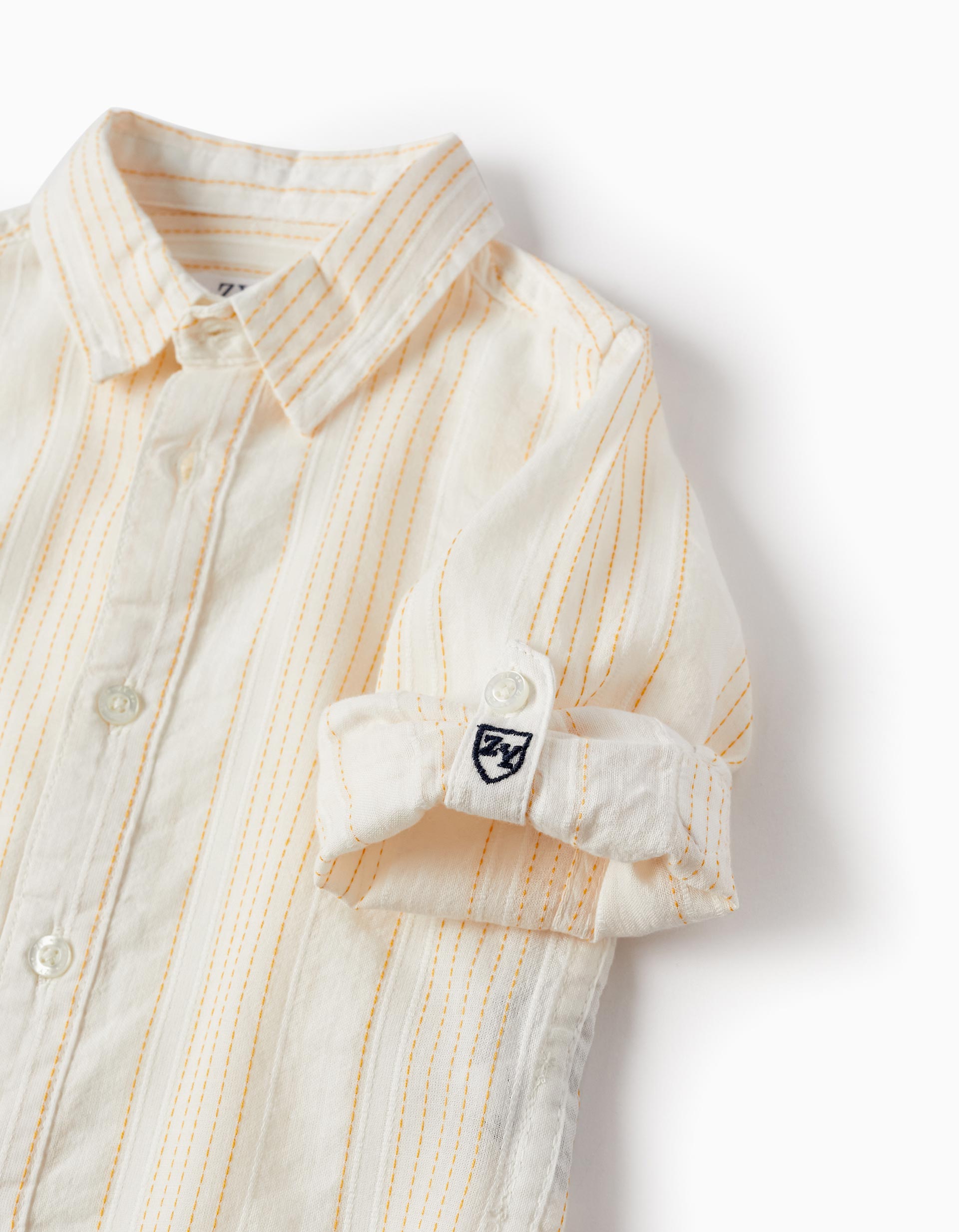 Chemise à manches longues en coton pour bébé garçon, Blanc/Jaune