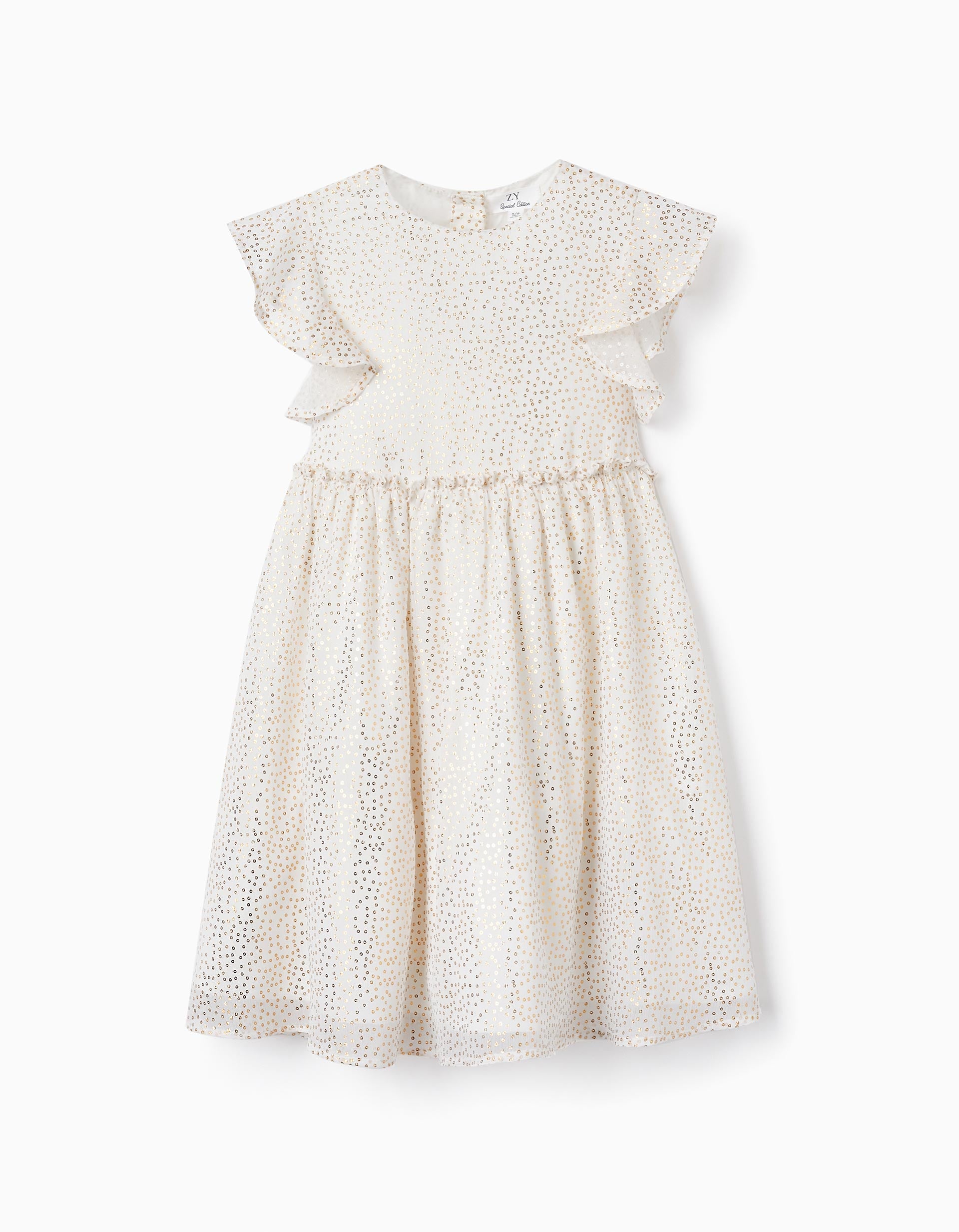 Ceremony Dress for Girls, White/Gold