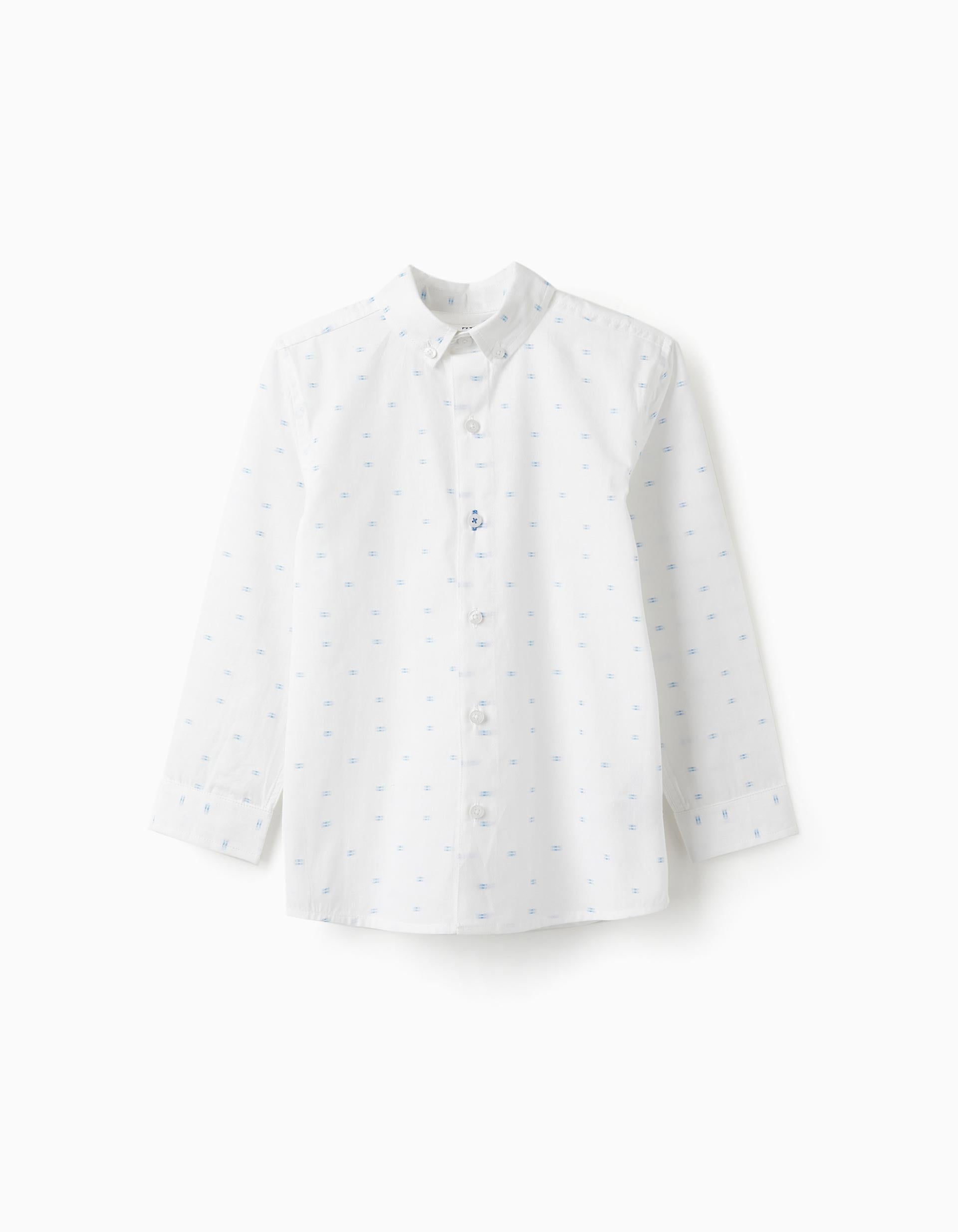 Camisa de Algodón para Niño, Blanco/Azul